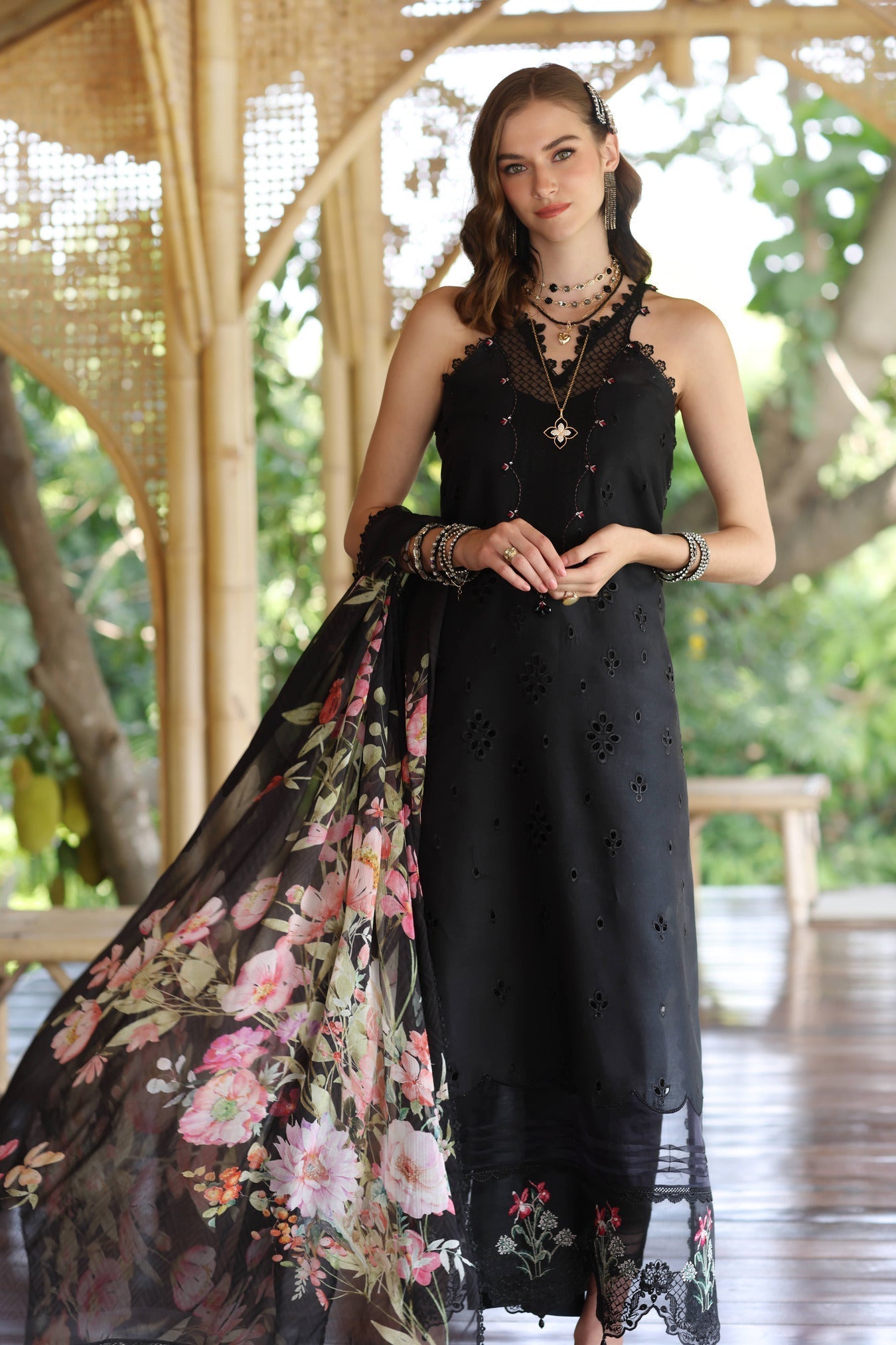 Noor by Saadia Asad | Eid Luxe Printedkari | D7-A S Black Lawn