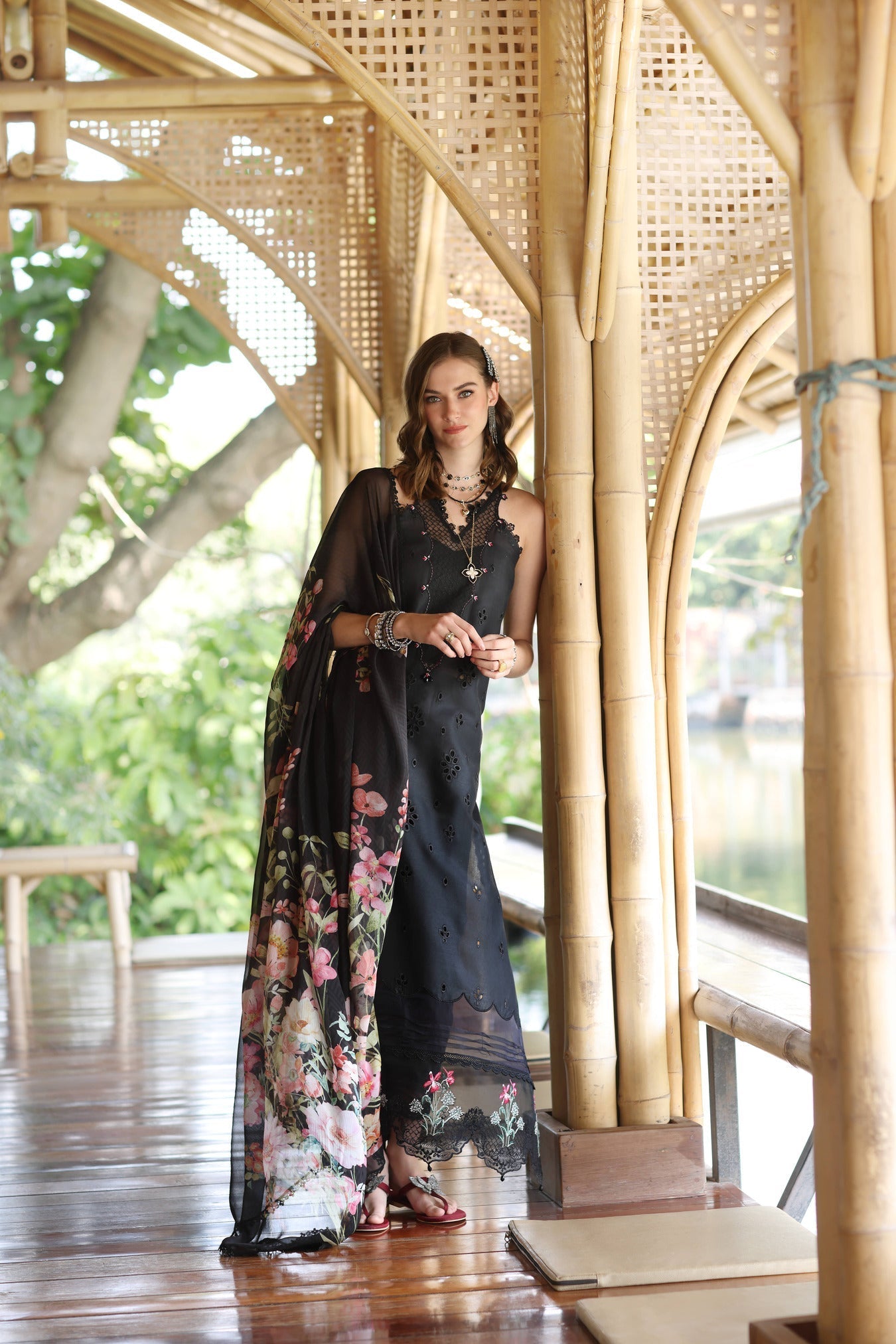 Noor by Saadia Asad | Eid Luxe Printedkari | D7-A L Black Lawn