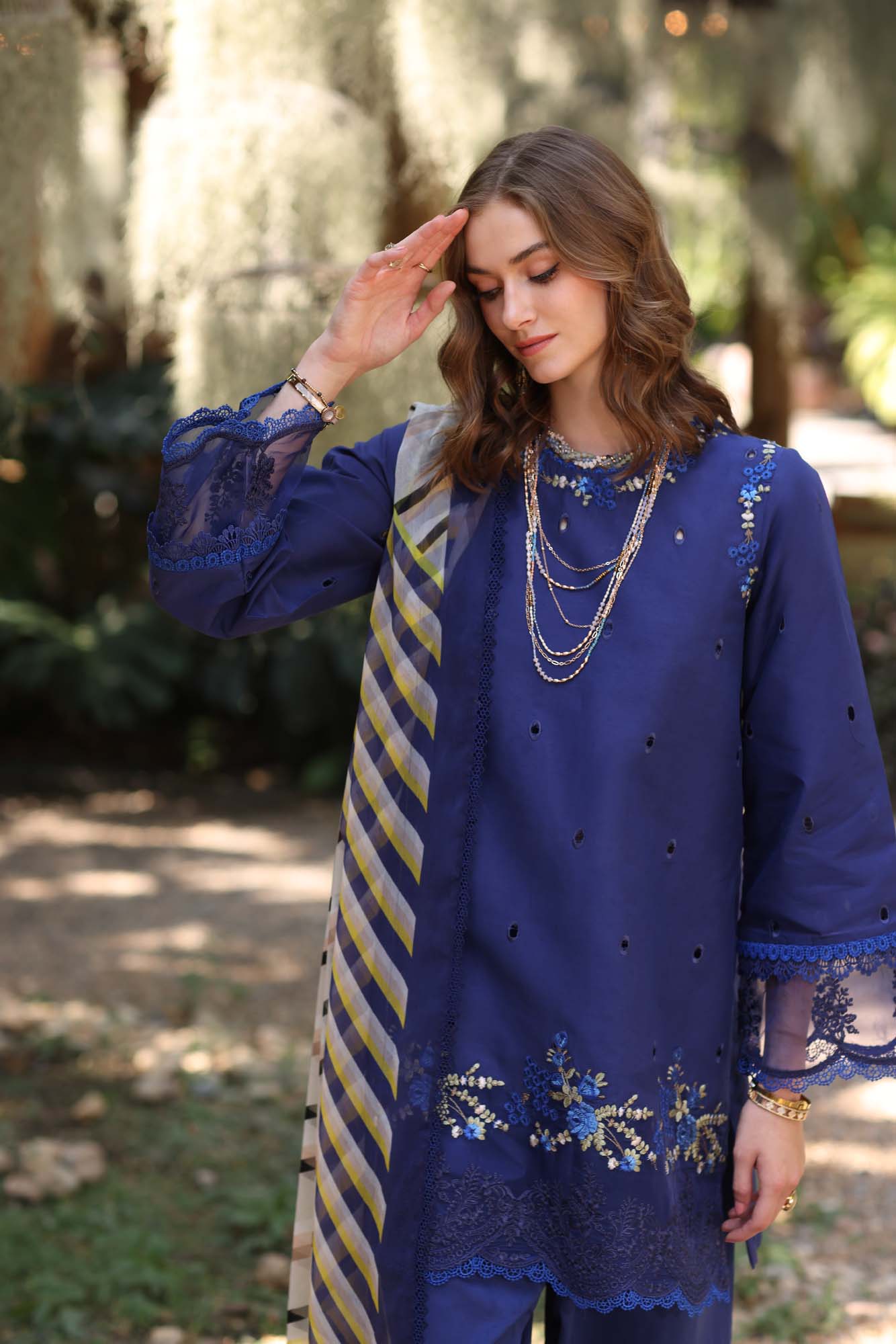 Noor by Saadia Asad | Eid Luxe Printedkari | D3-A L Navy Blue Lawn