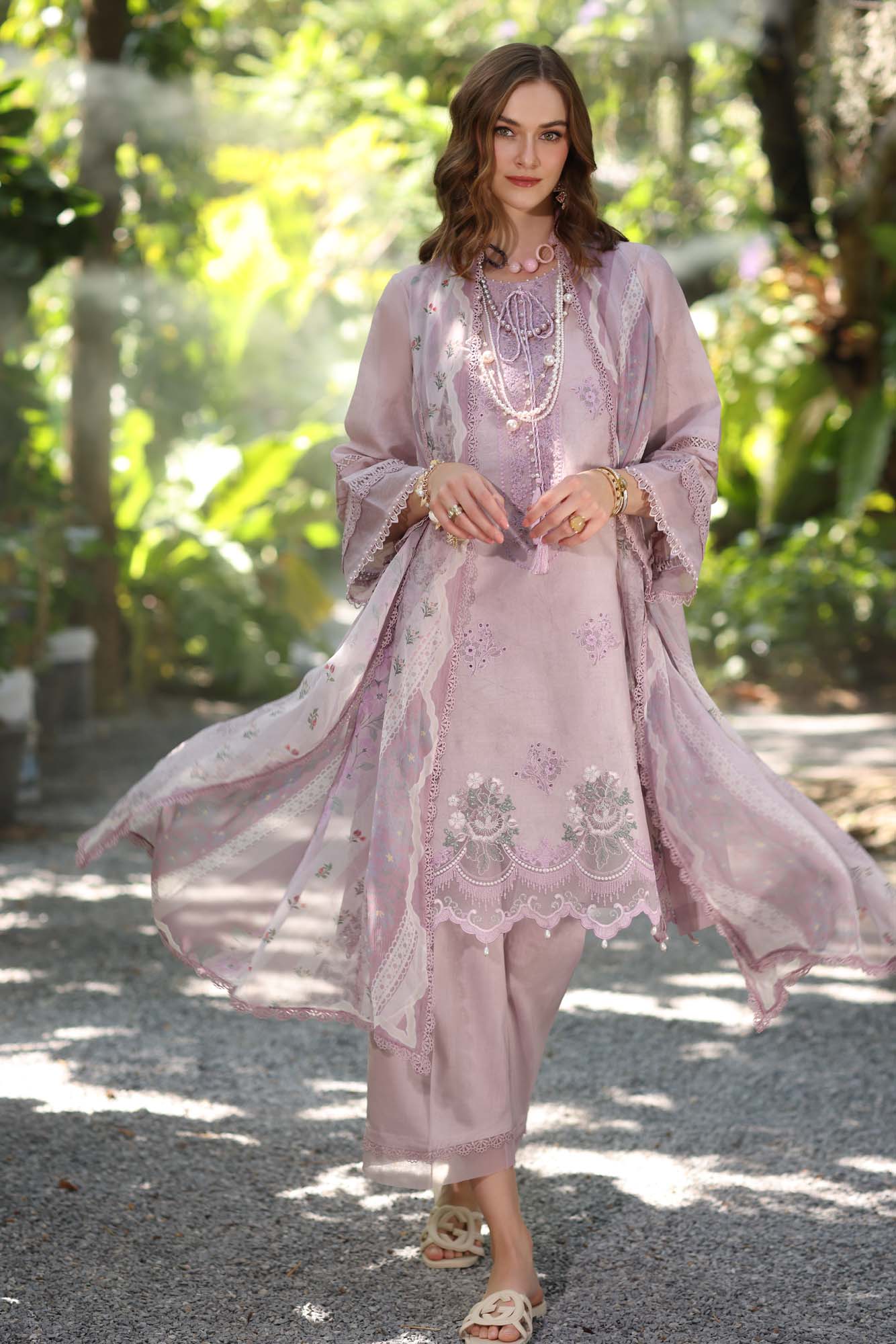 Noor by Saadia Asad | Eid Luxe Printedkari | D6-B Lilac L Lawn