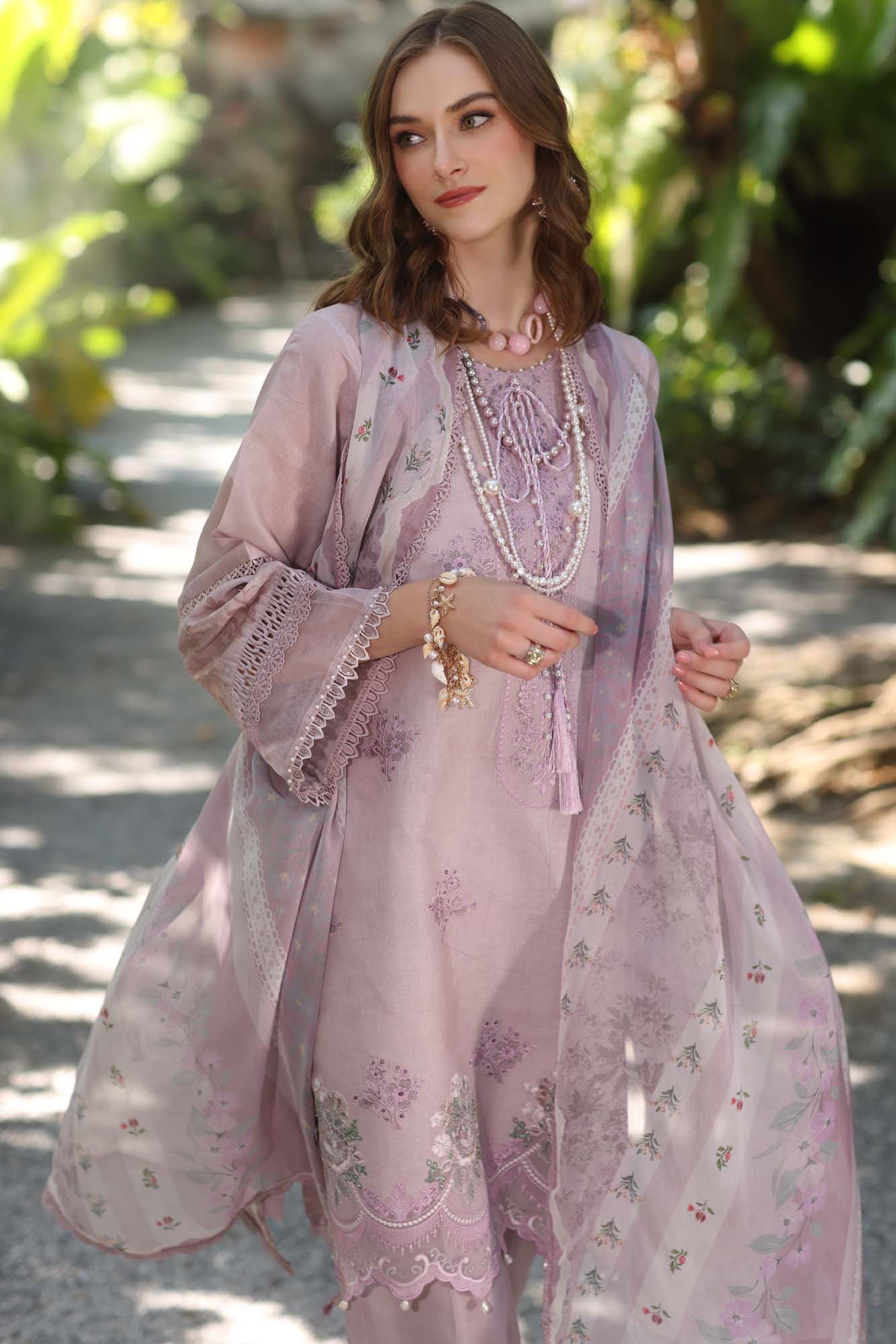 Noor by Saadia Asad | Eid Luxe Printedkari | D6-B Lilac M Lawn