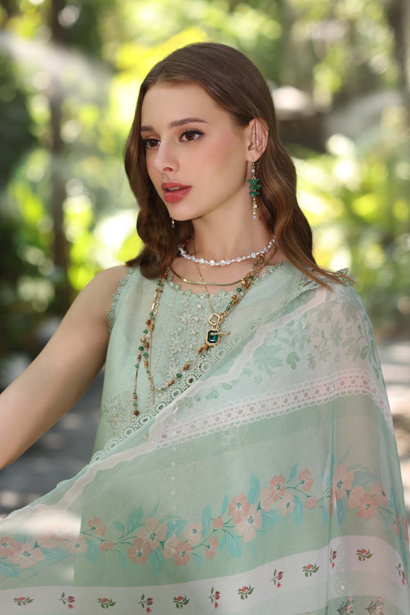 Noor by Saadia Asad | Eid Luxe Printedkari | D6-A L Mint Gray Lawn