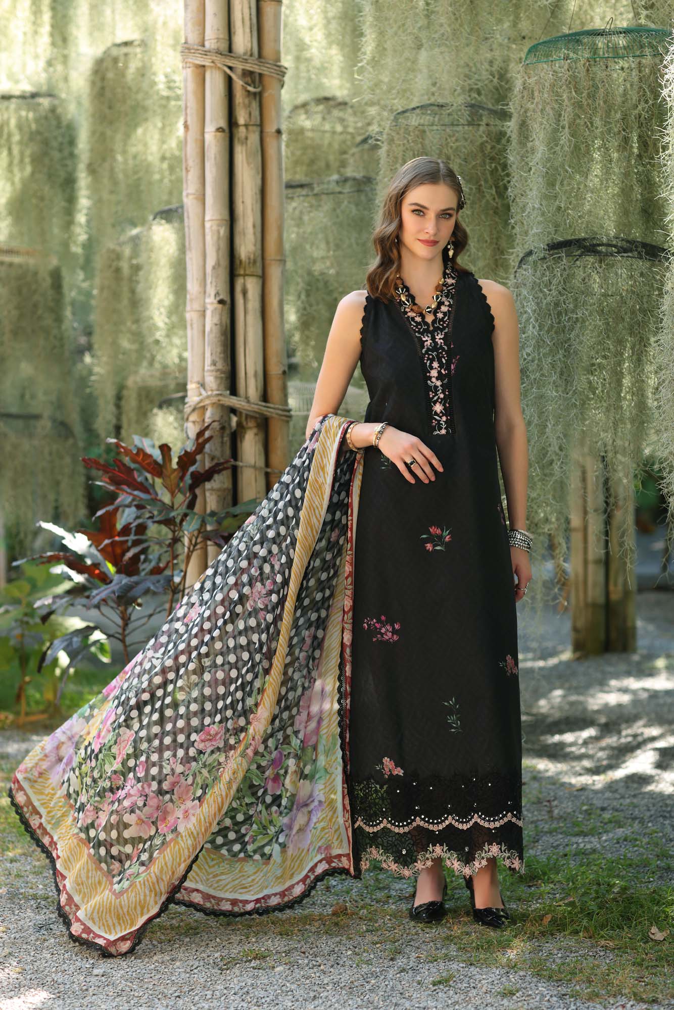 Noor by Saadia Asad | Eid Luxe Printedkari | D10-B S Black Lawn