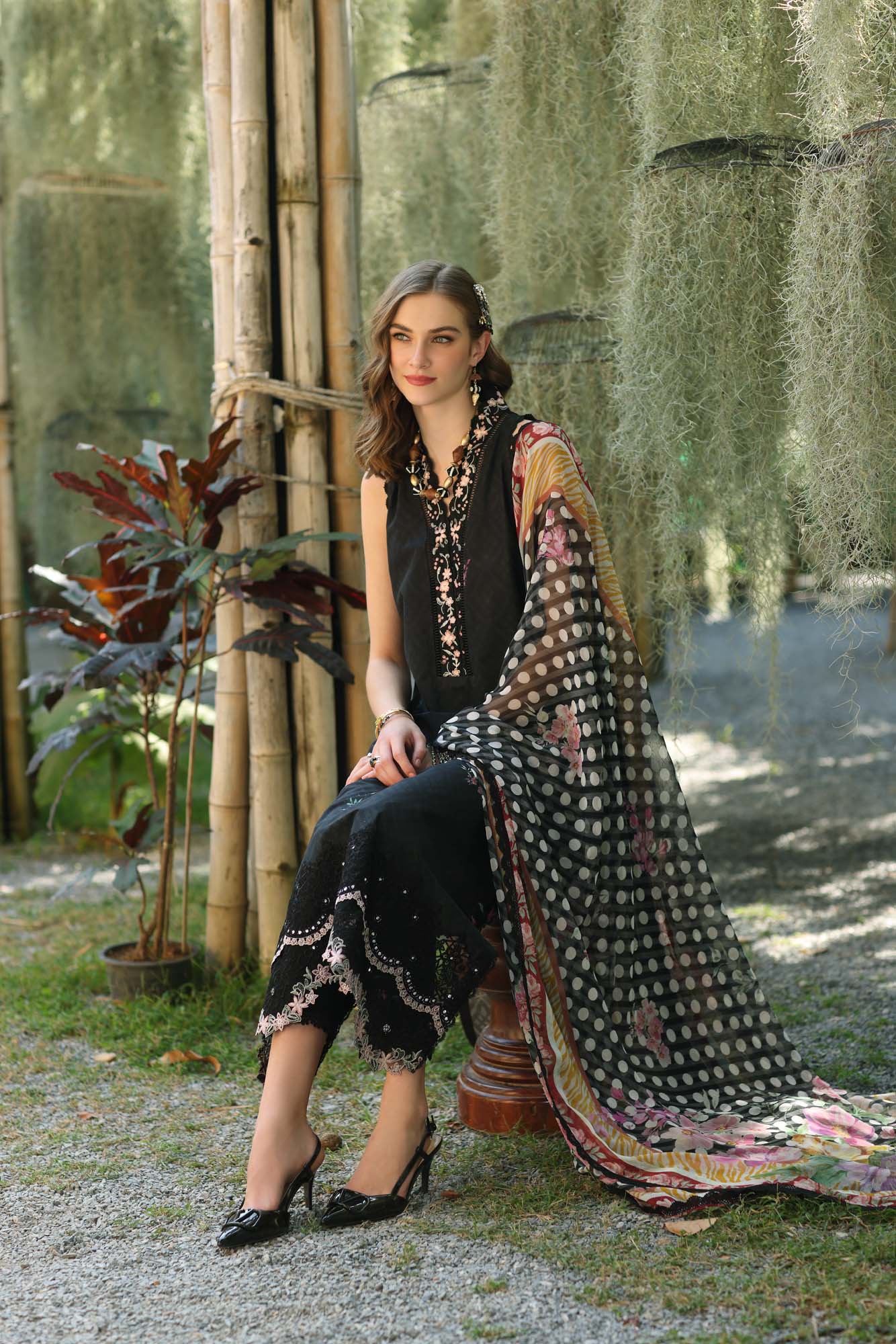 Noor by Saadia Asad | Eid Luxe Printedkari | D10-B L Black Lawn