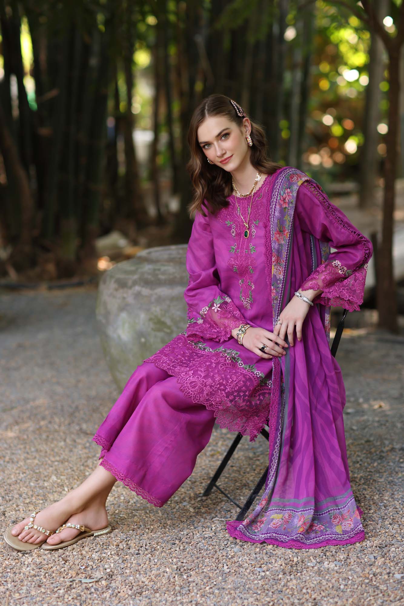 Noor by Saadia Asad | Eid Luxe Printedkari | D1-A L Magenta Lawn
