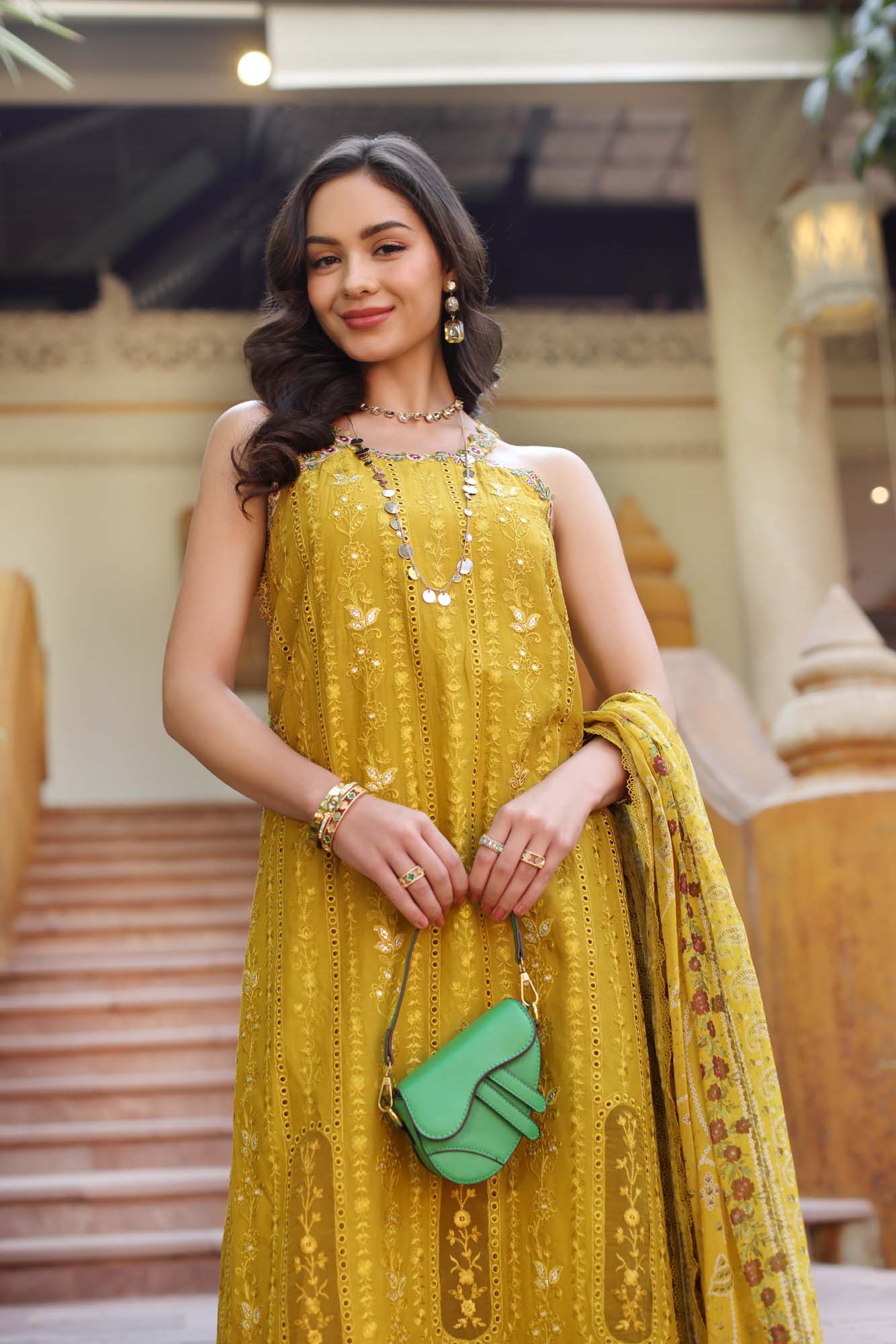 Noor by Saadia Asad | Eid Luxury Laserkari 25 | D5-A M Mustard Lawn