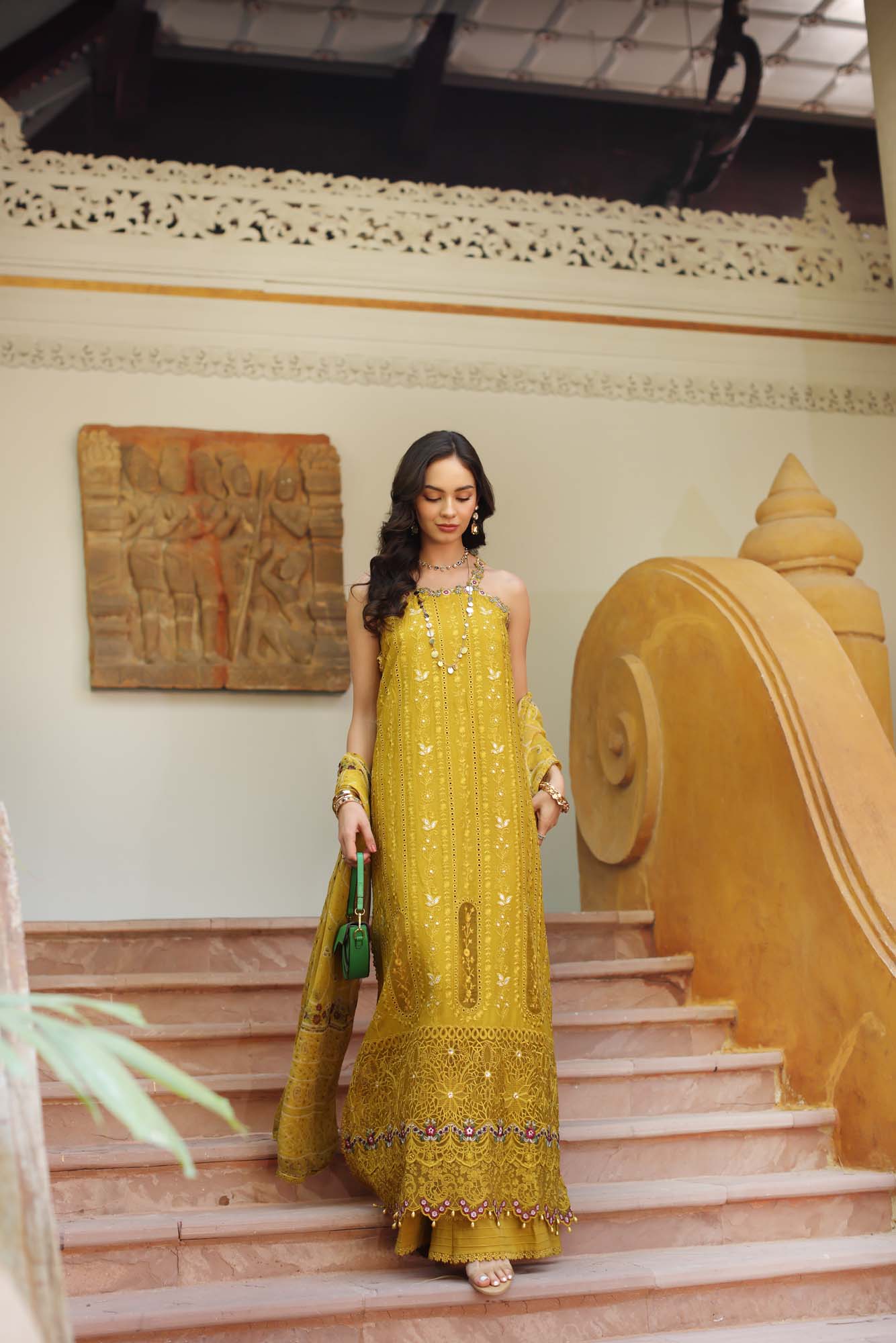 Noor by Saadia Asad | Eid Luxury Laserkari 25 | D5-A S Mustard Lawn
