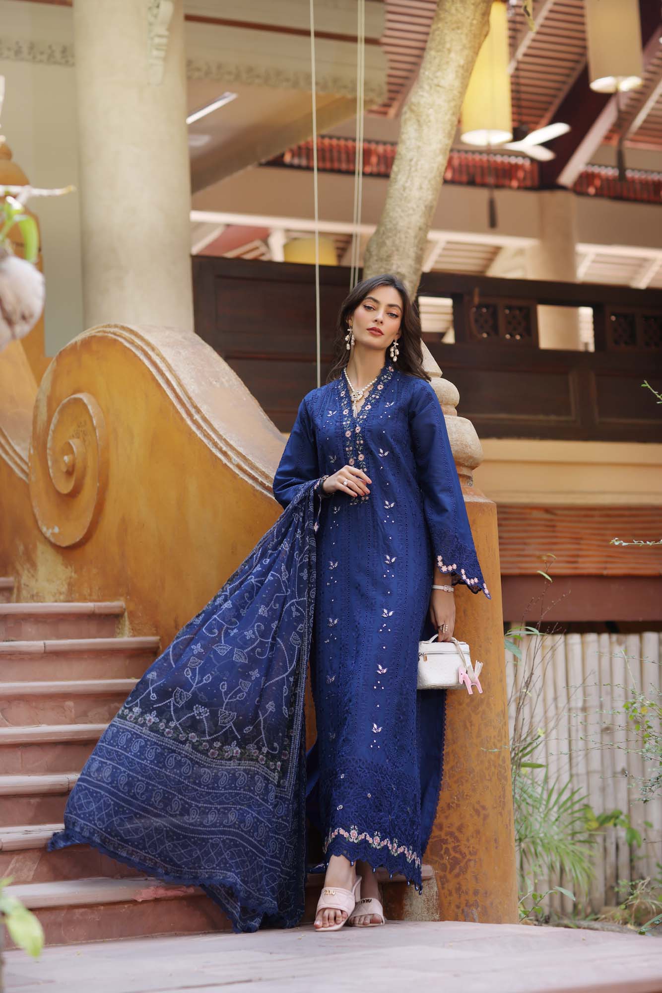 Noor by Saadia Asad | Eid Luxury Laserkari 25 | D5-B XS Navy Lawn
