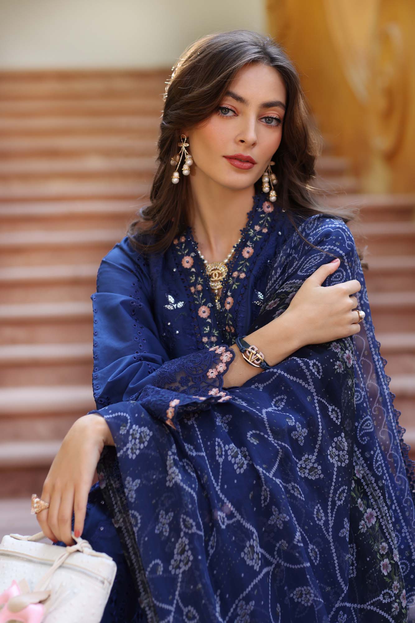 Noor by Saadia Asad | Eid Luxury Laserkari 25 | D5-B M Navy Lawn