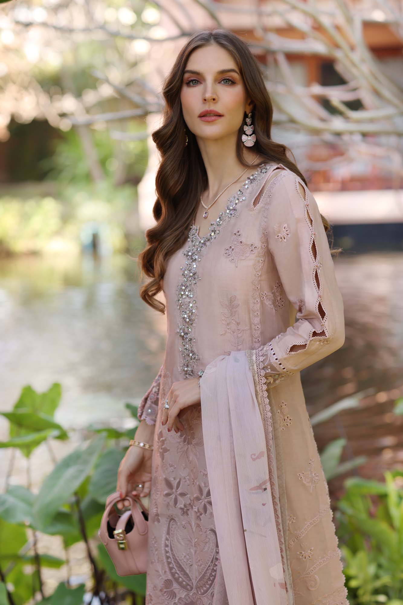 Noor by Saadia Asad | Eid Luxury Laserkari 25 | D6-B Custom Size Taupe Lawn