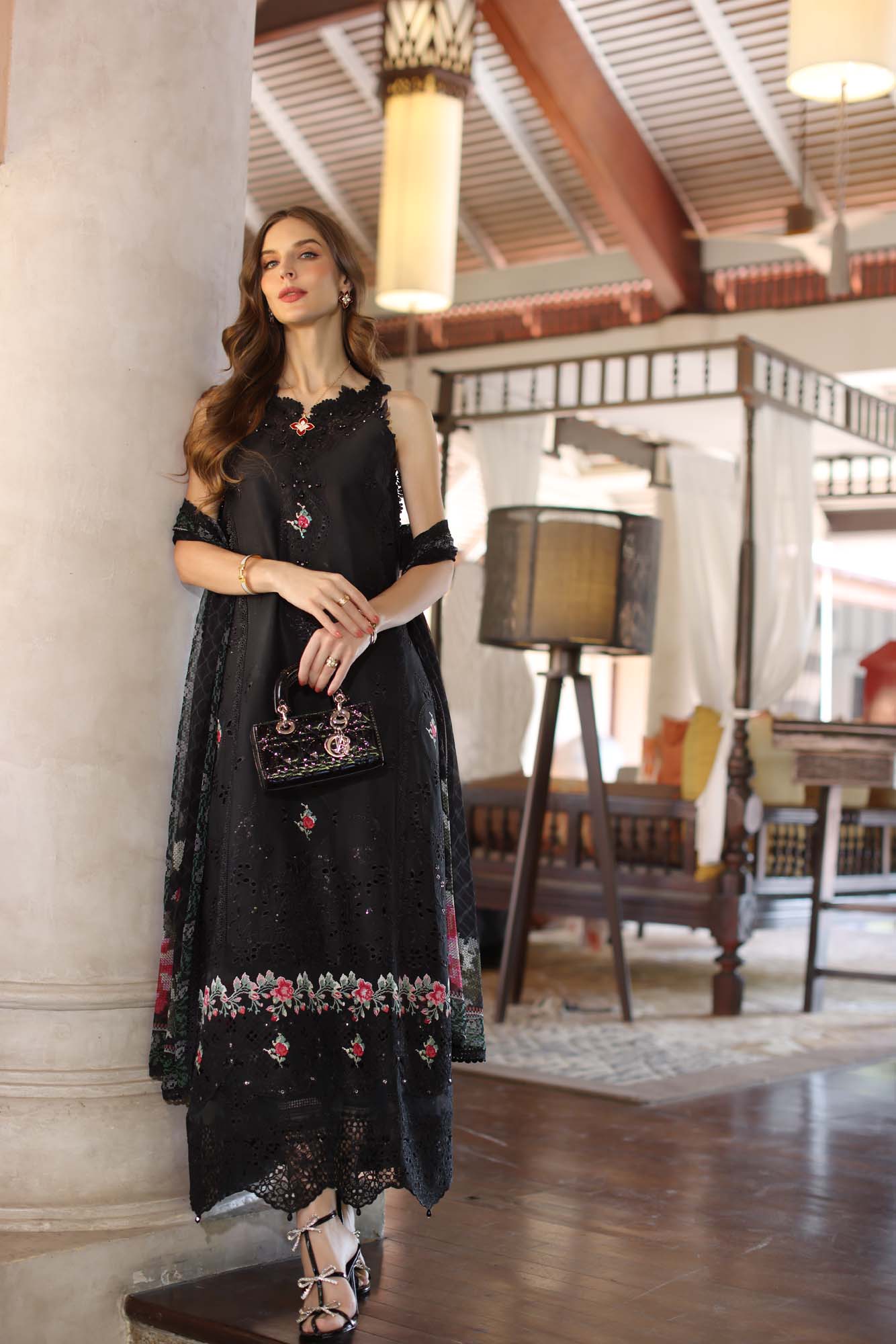 Noor by Saadia Asad | Eid Luxury Laserkari 25 | D4-A S Black Short Shirt with Shalwar