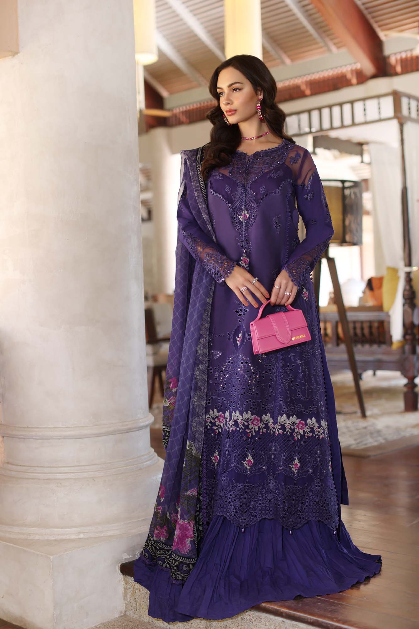 Noor by Saadia Asad | Eid Luxury Laserkari 25 | D4-B XS Deep Purple Lawn