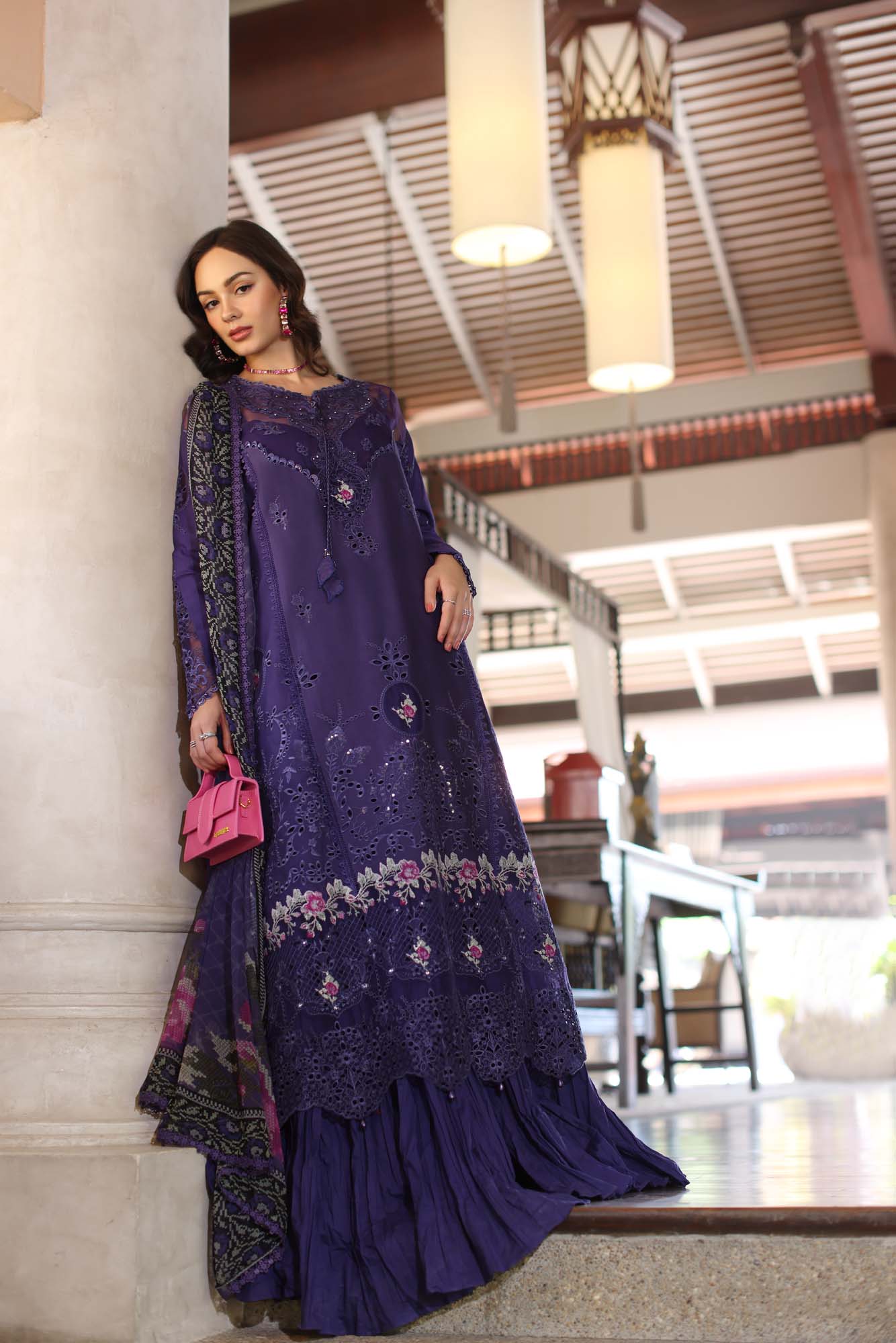 Noor by Saadia Asad | Eid Luxury Laserkari 25 | D4-B S Deep Purple Lawn