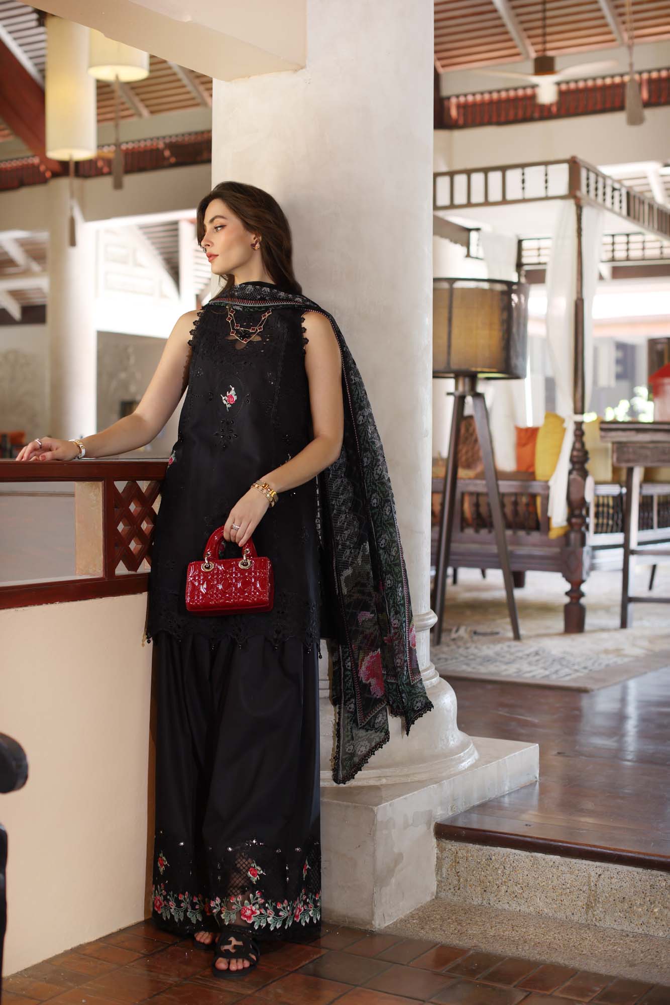 Noor by Saadia Asad | Eid Luxury Laserkari 25 | D4-A S Black Long Shirt