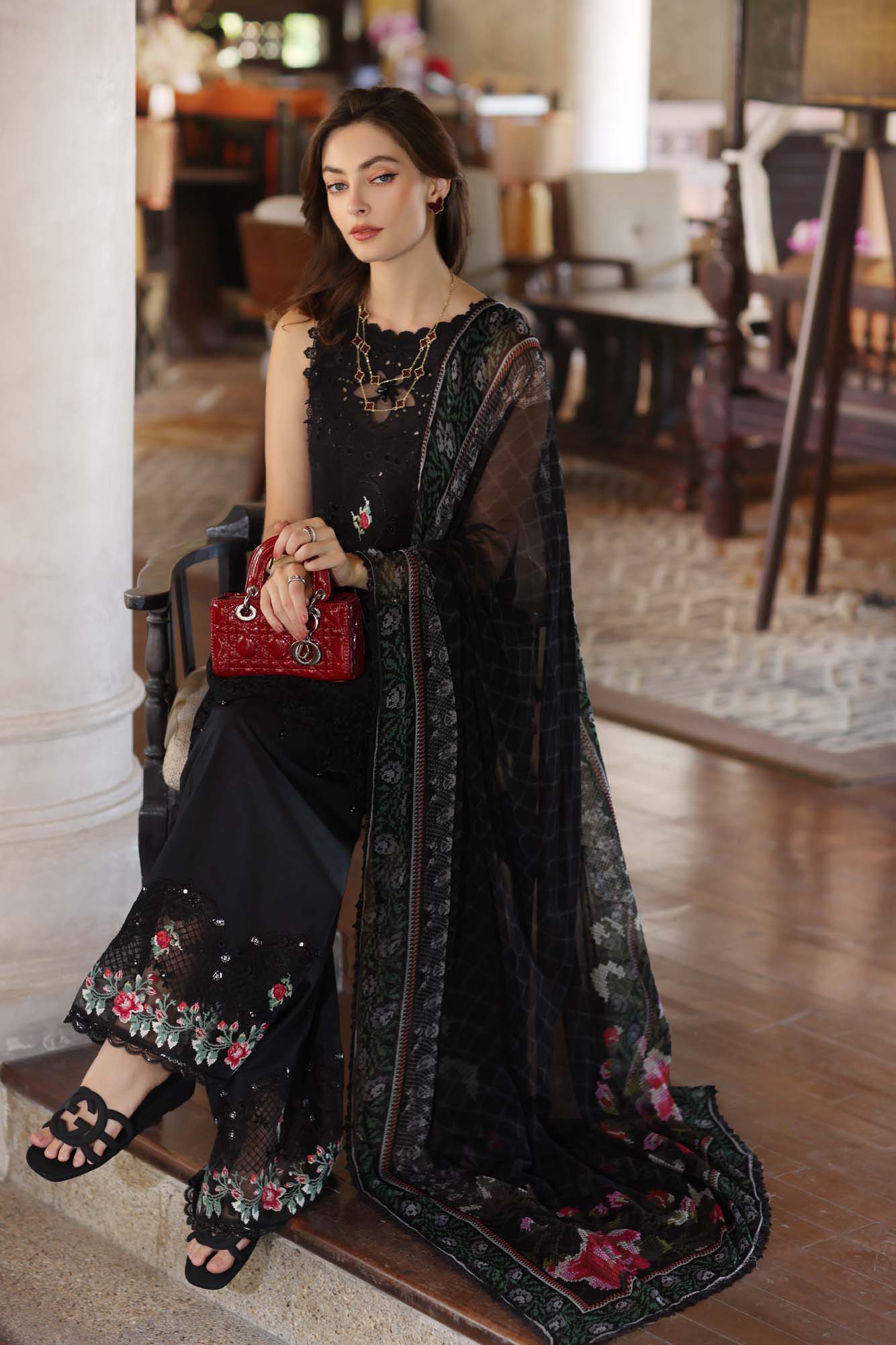 Noor by Saadia Asad | Eid Luxury Laserkari 25 | D4-A M Black Short Shirt with Shalwar