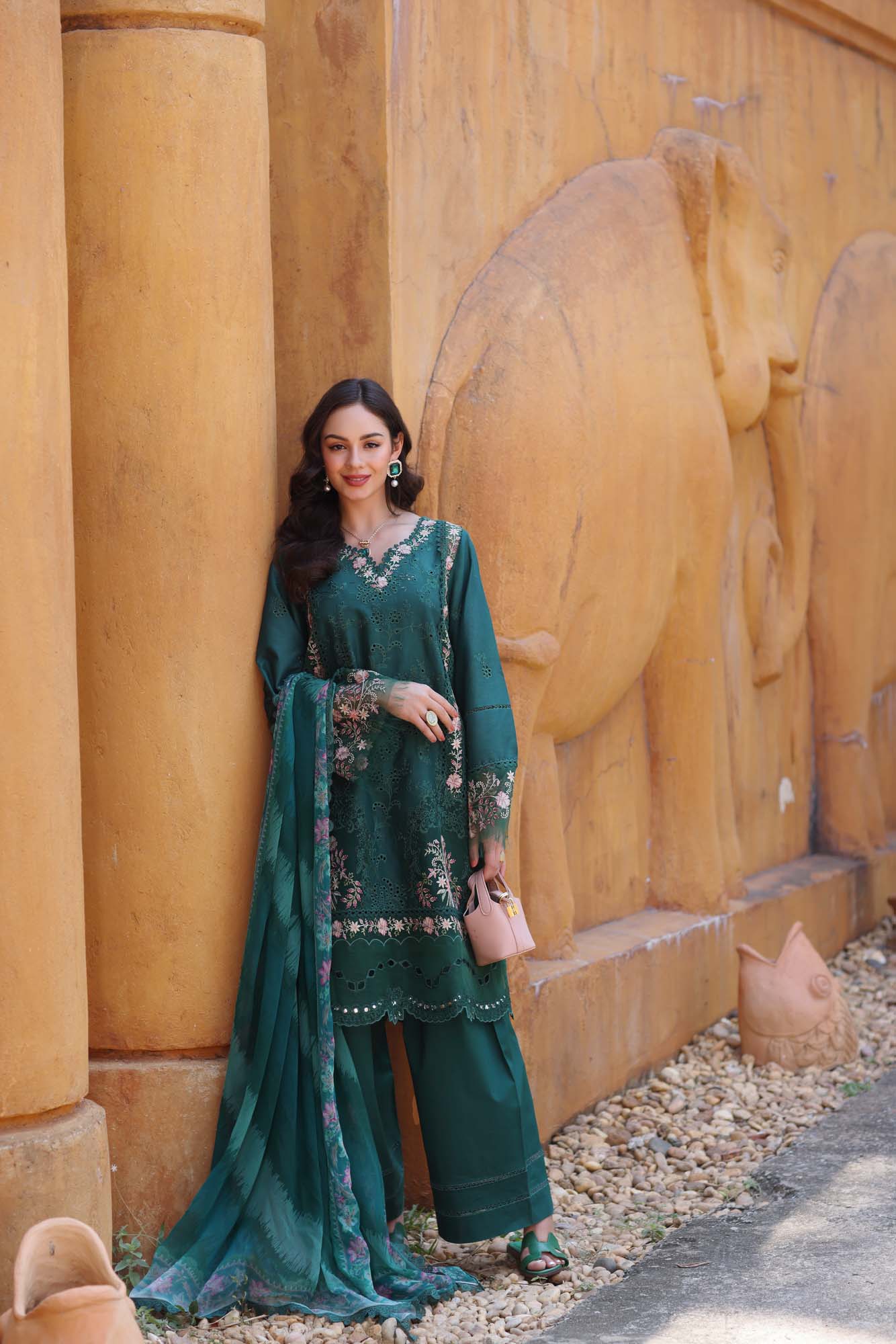 Noor by Saadia Asad | Eid Luxury Laserkari 25 | D10-A XS Deep Teal Green Lawn