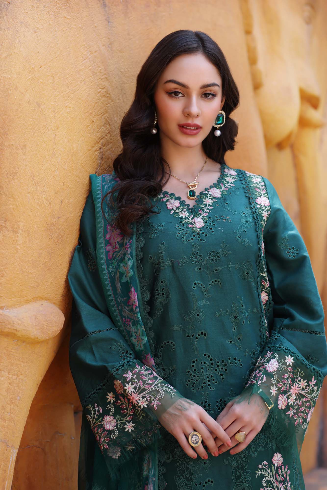 Noor by Saadia Asad | Eid Luxury Laserkari 25 | D10-A M Deep Teal Green Lawn