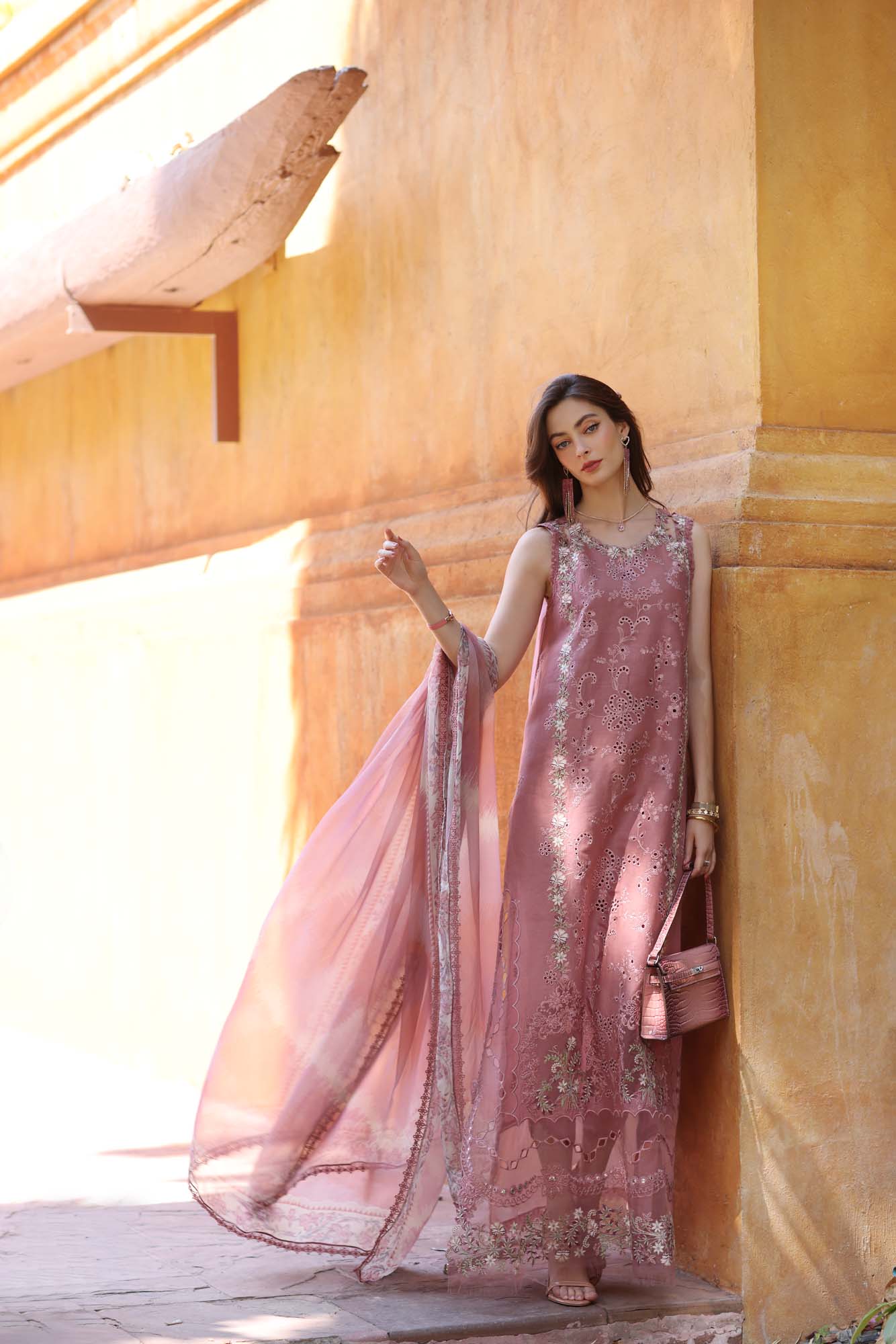 Noor by Saadia Asad | Eid Luxury Laserkari 25 | D10-B XS Brownish Pink Lawn