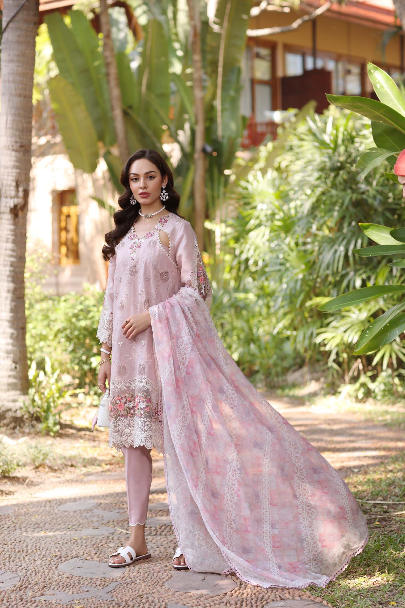 Noor by Saadia Asad | Eid Luxury Laserkari 25 | D8-A XS Lilac Long Open Gown with Sharara