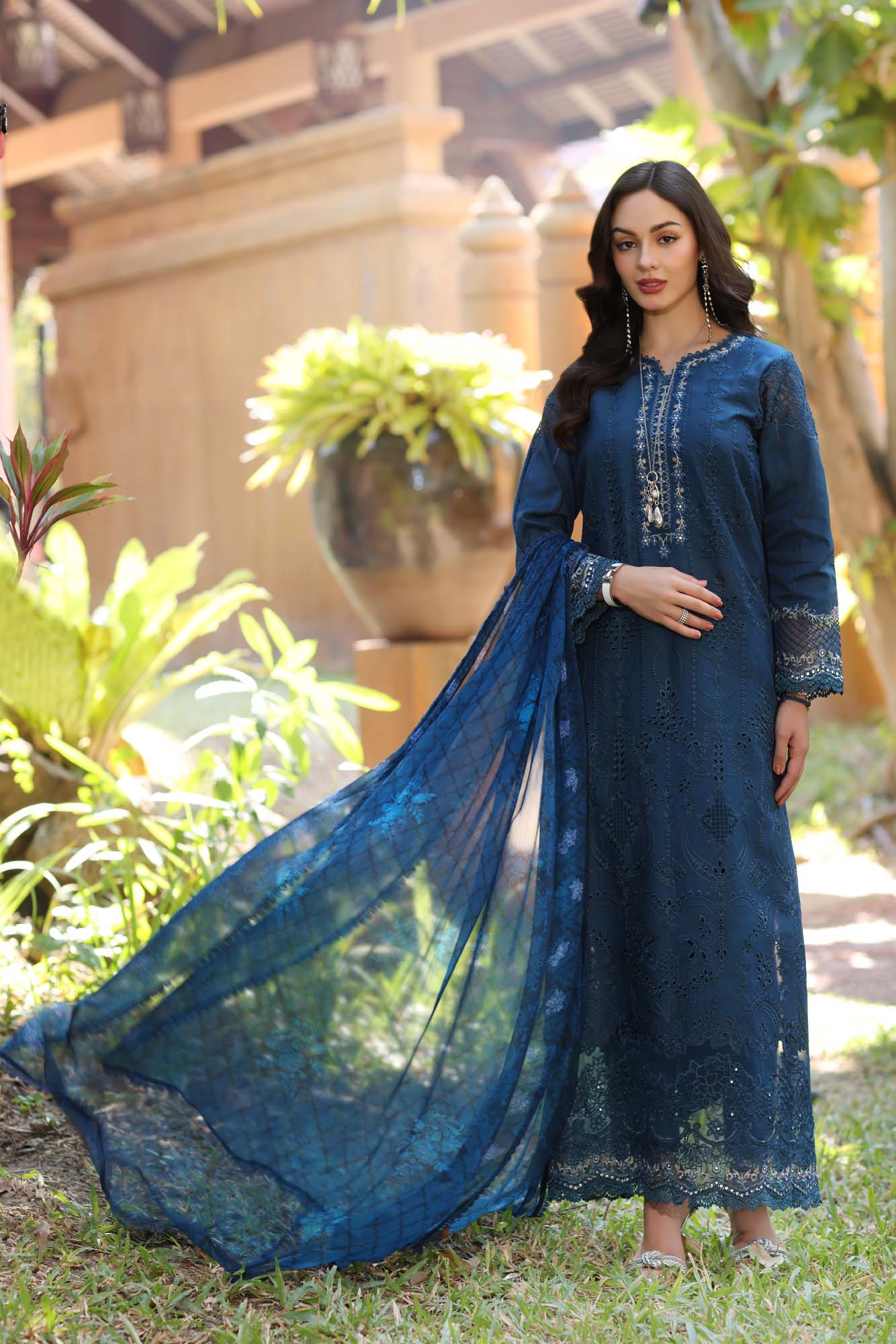 Noor by Saadia Asad | Eid Luxury Laserkari 25 | D7-B XS Deep Teal Lawn