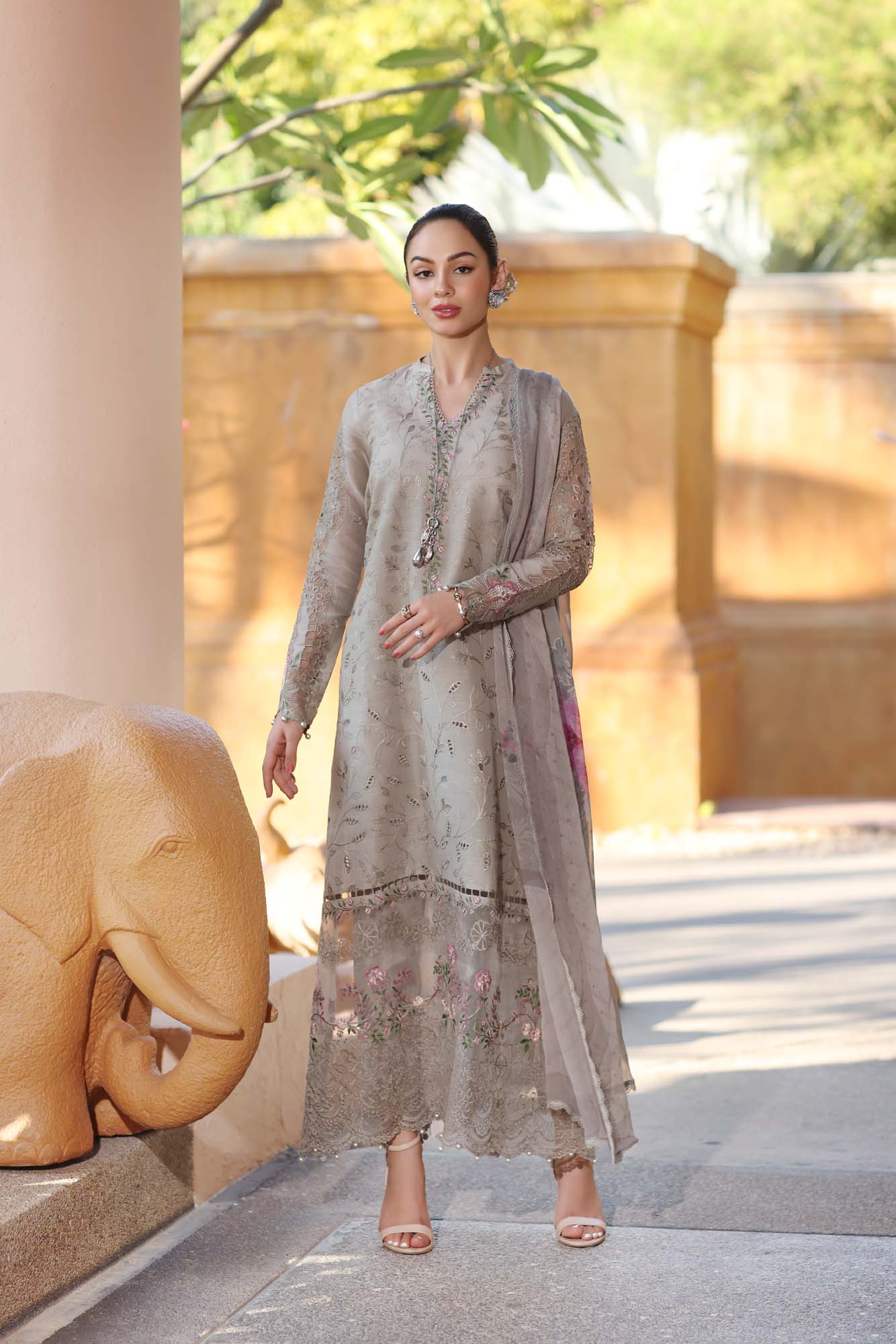 Noor by Saadia Asad | Eid Luxury Laserkari 25 | D1-B S Cloud Gray Lawn
