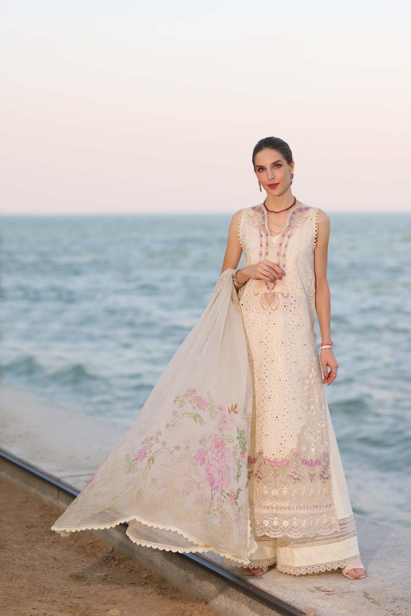 Noor by Saadia Asad | Eid Luxury Laserkari 25 | D3-A S Ivory Lawn