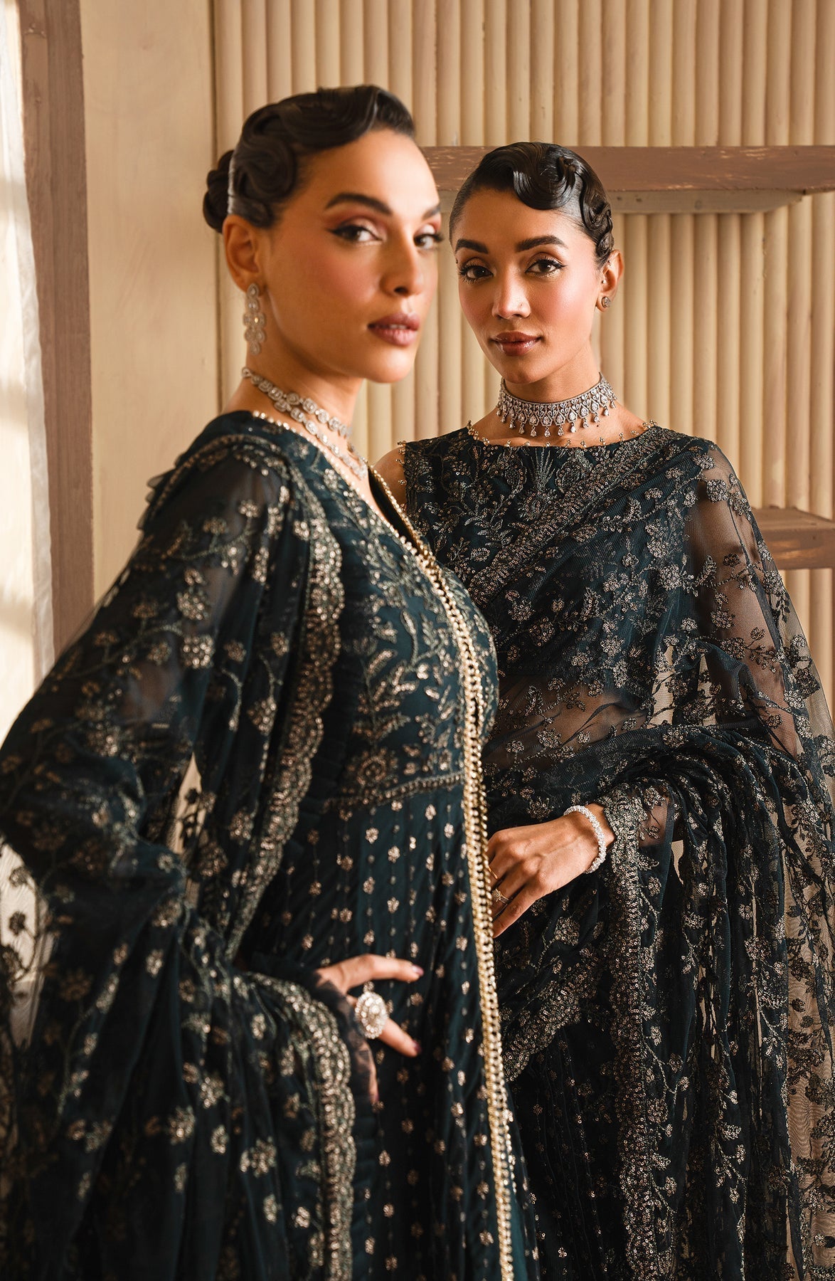 Zarif | Emirah Formals | ZEF 01 ORNA Custom Size Deep Teal Green Net