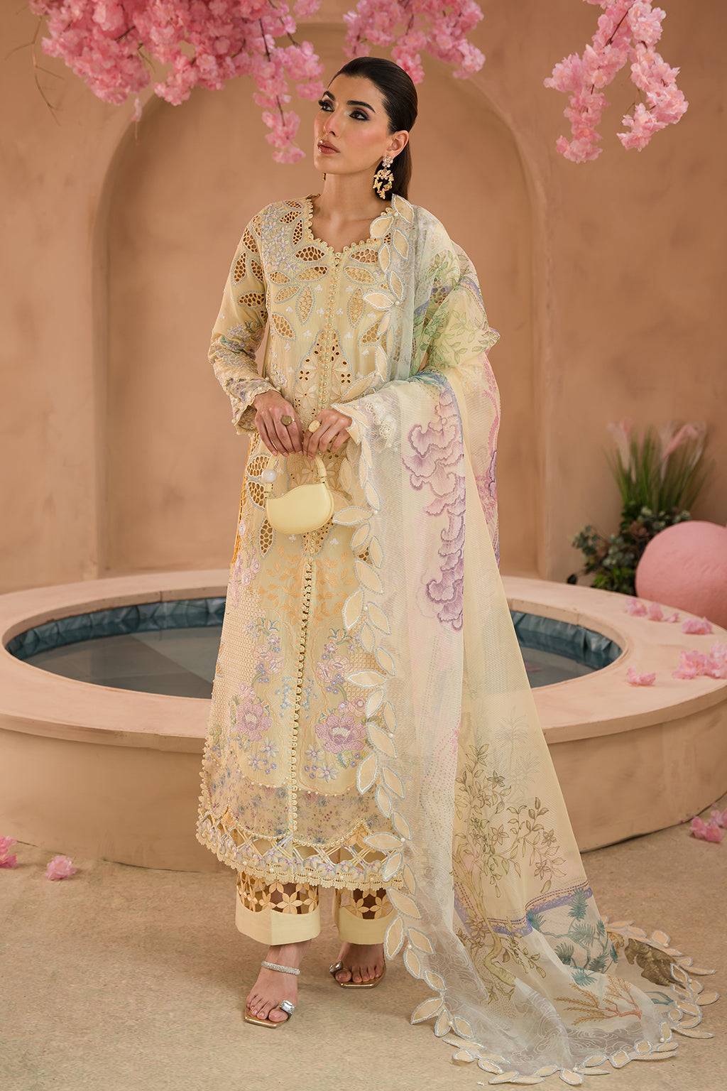 Afrozeh | The Pinted Grden Lawn 24 | Sweet Saffron - Pakistani Designer Dress - by Afrozeh | Type: Luxury - 100% Original at Saira Sultan
