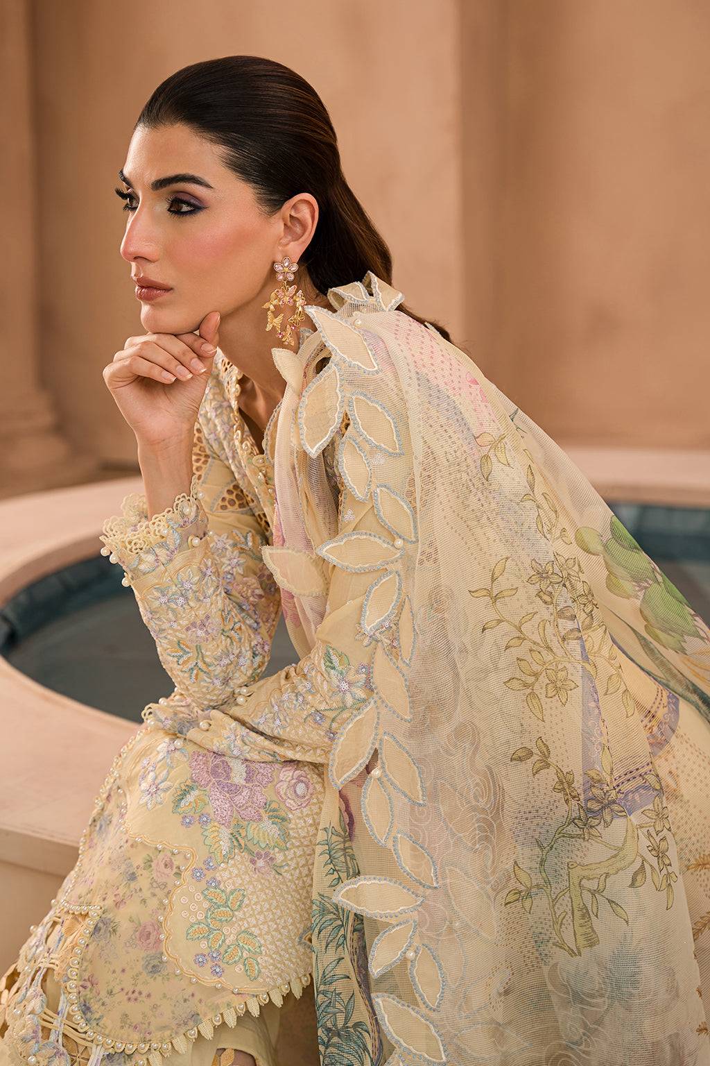 Afrozeh | The Pinted Grden Lawn 24 | Sweet Saffron - Pakistani Designer Dress - by Afrozeh | Type: Luxury - 100% Original at Saira Sultan