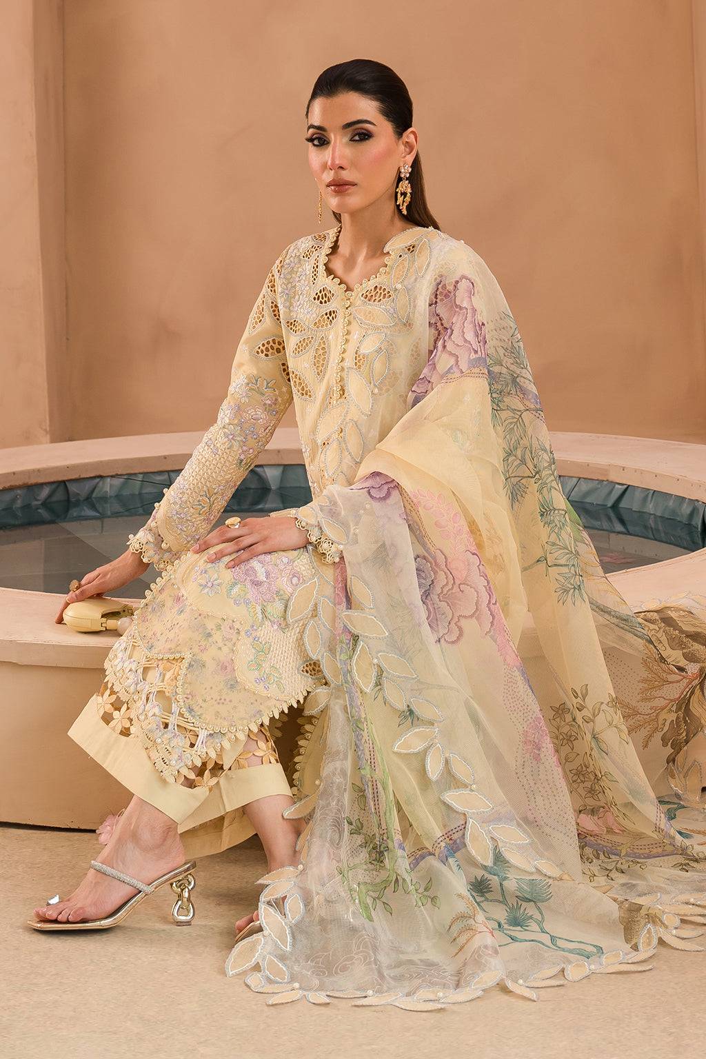 Afrozeh | The Pinted Grden Lawn 24 | Sweet Saffron - Pakistani Designer Dress - by Afrozeh | Type: Luxury - 100% Original at Saira Sultan