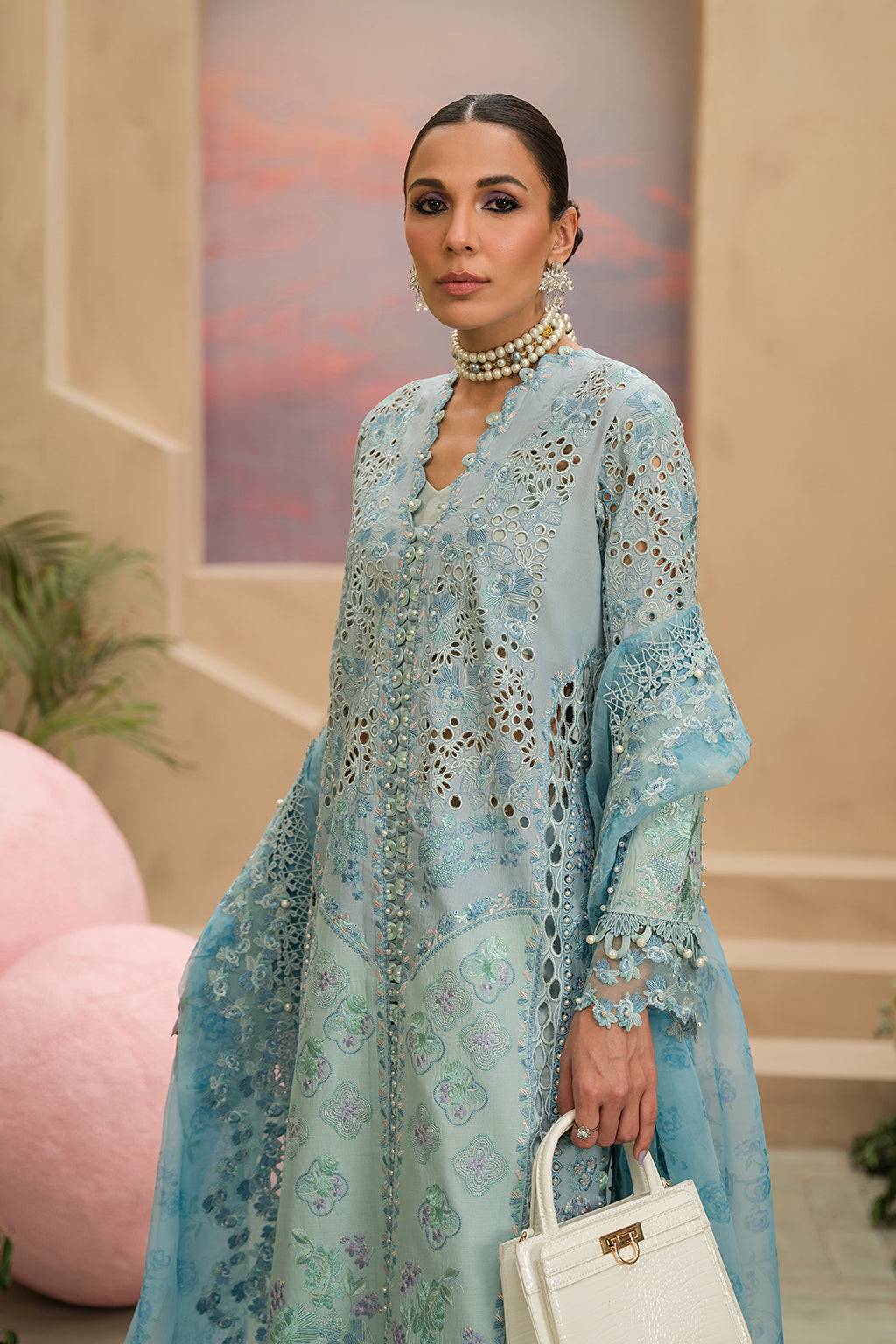 Afrozeh | The Pinted Grden Lawn 24 | Serene Sapphire - Pakistani Designer Dress - by Afrozeh | Type: Luxury - 100% Original at Saira Sultan