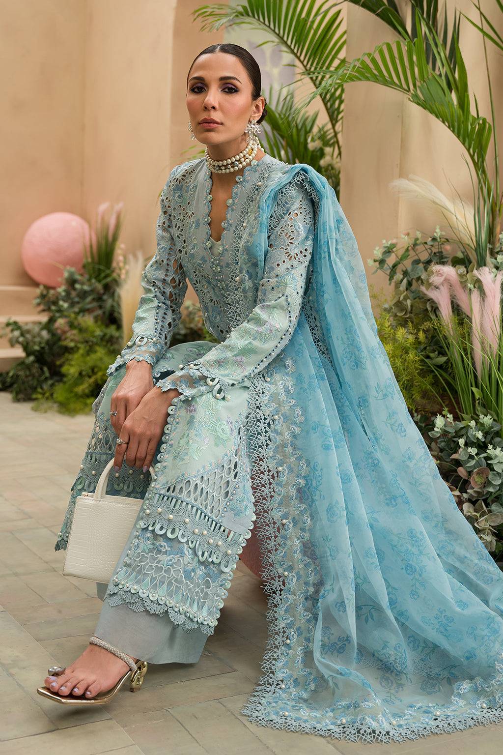 Afrozeh | The Pinted Grden Lawn 24 | Serene Sapphire - Pakistani Designer Dress - by Afrozeh | Type: Luxury - 100% Original at Saira Sultan