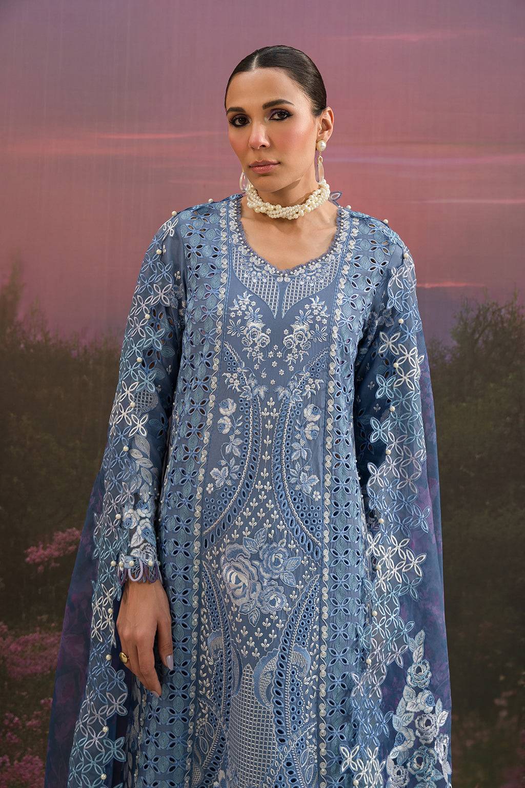 Afrozeh | The Pinted Grden Lawn 24 | Indigo Ink - Pakistani Designer Dress - by Afrozeh | Type: Luxury - 100% Original at Saira Sultan