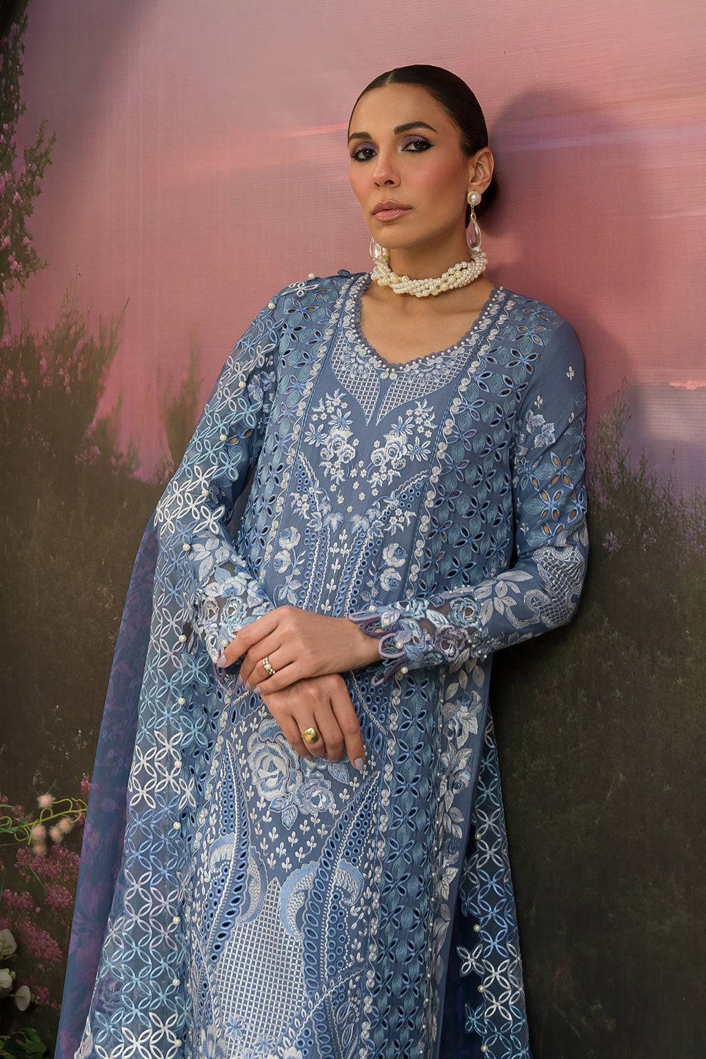 Afrozeh | The Pinted Grden Lawn 24 | Indigo Ink - Pakistani Designer Dress - by Afrozeh | Type: Luxury - 100% Original at Saira Sultan