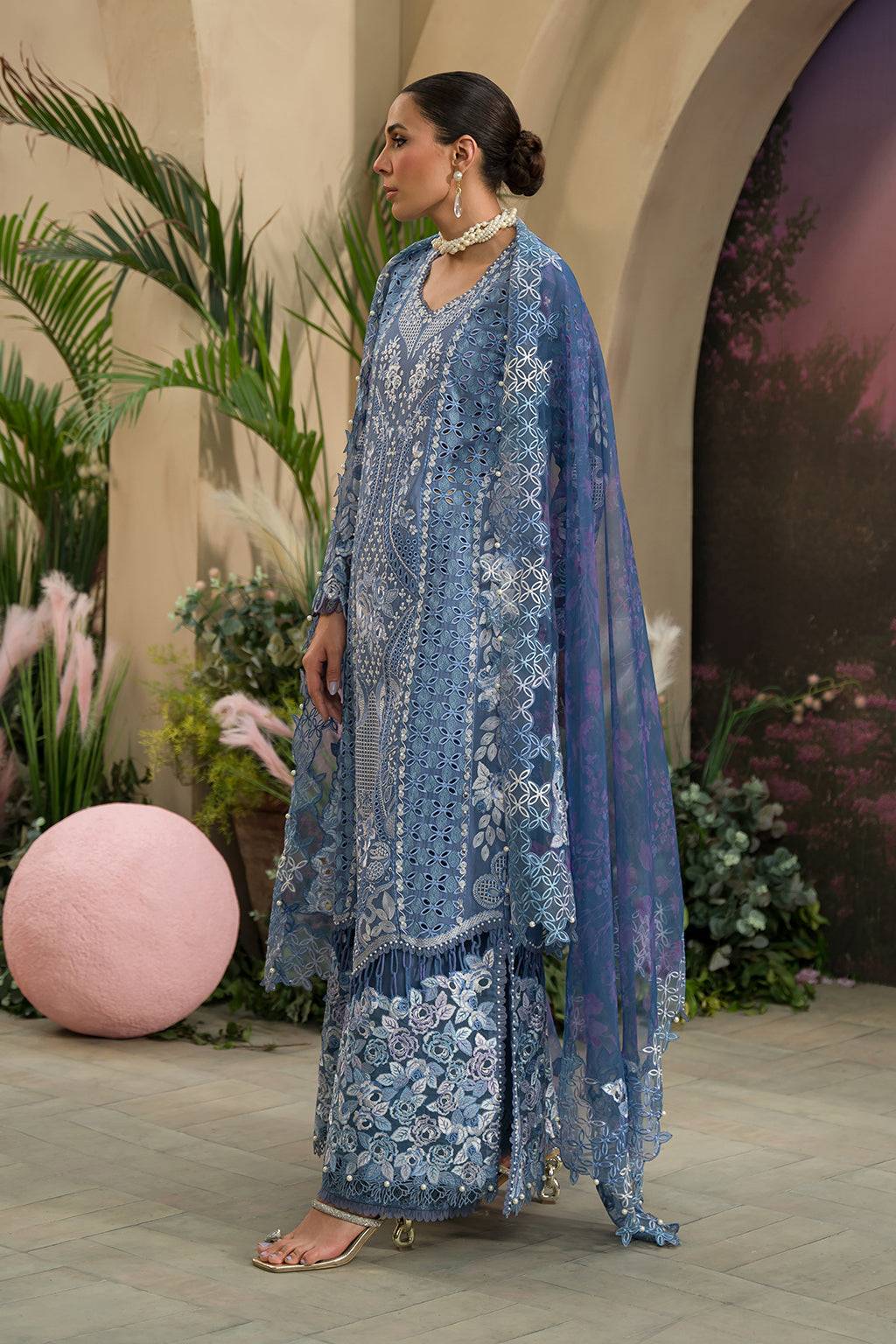 Afrozeh | The Pinted Grden Lawn 24 | Indigo Ink - Pakistani Designer Dress - by Afrozeh | Type: Luxury - 100% Original at Saira Sultan