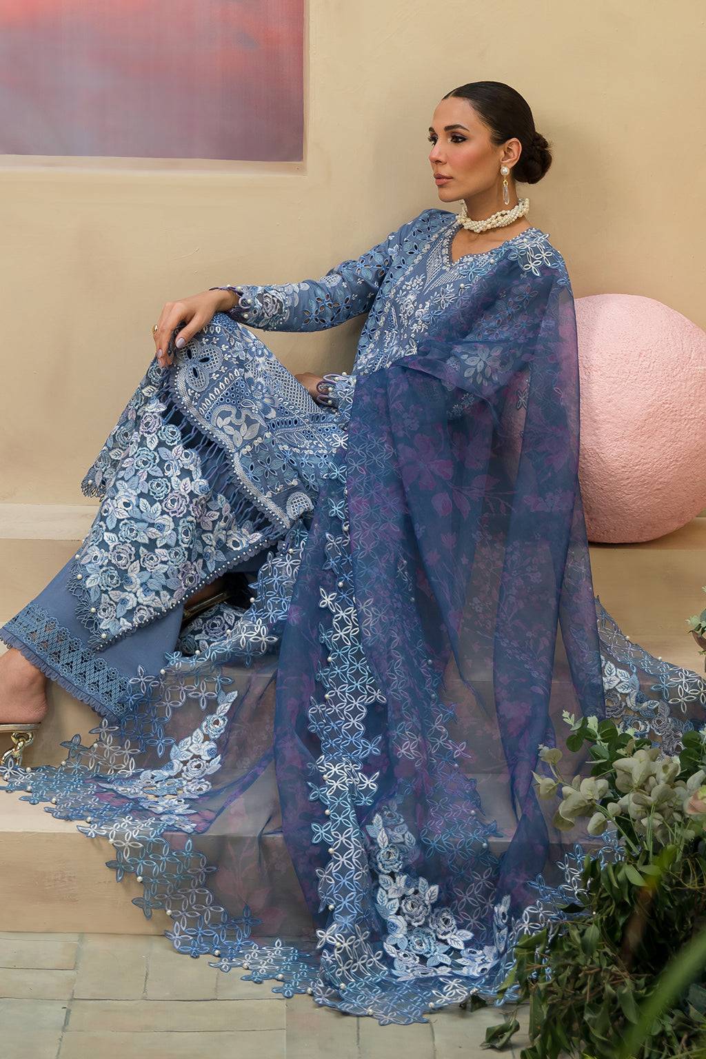 Afrozeh | The Pinted Grden Lawn 24 | Indigo Ink - Pakistani Designer Dress - by Afrozeh | Type: Luxury - 100% Original at Saira Sultan