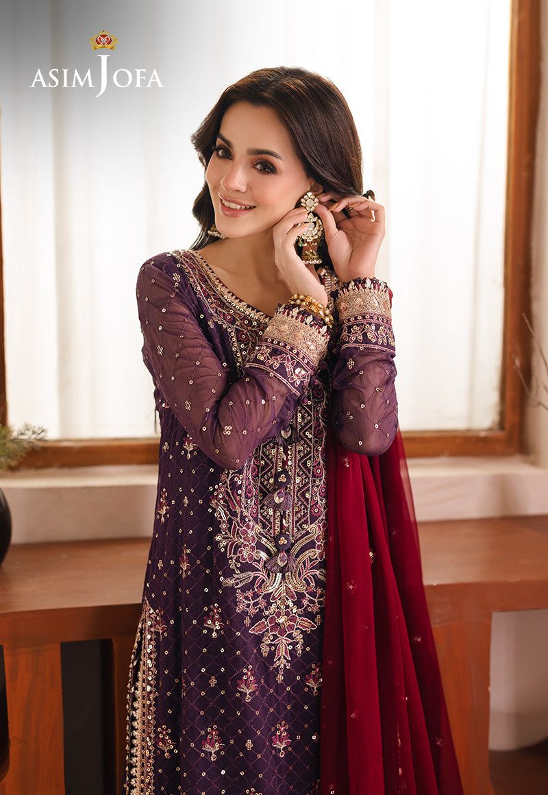 Asim Jofa | Heeriye Formals | AJHE-01 XL Plum Chiffon
