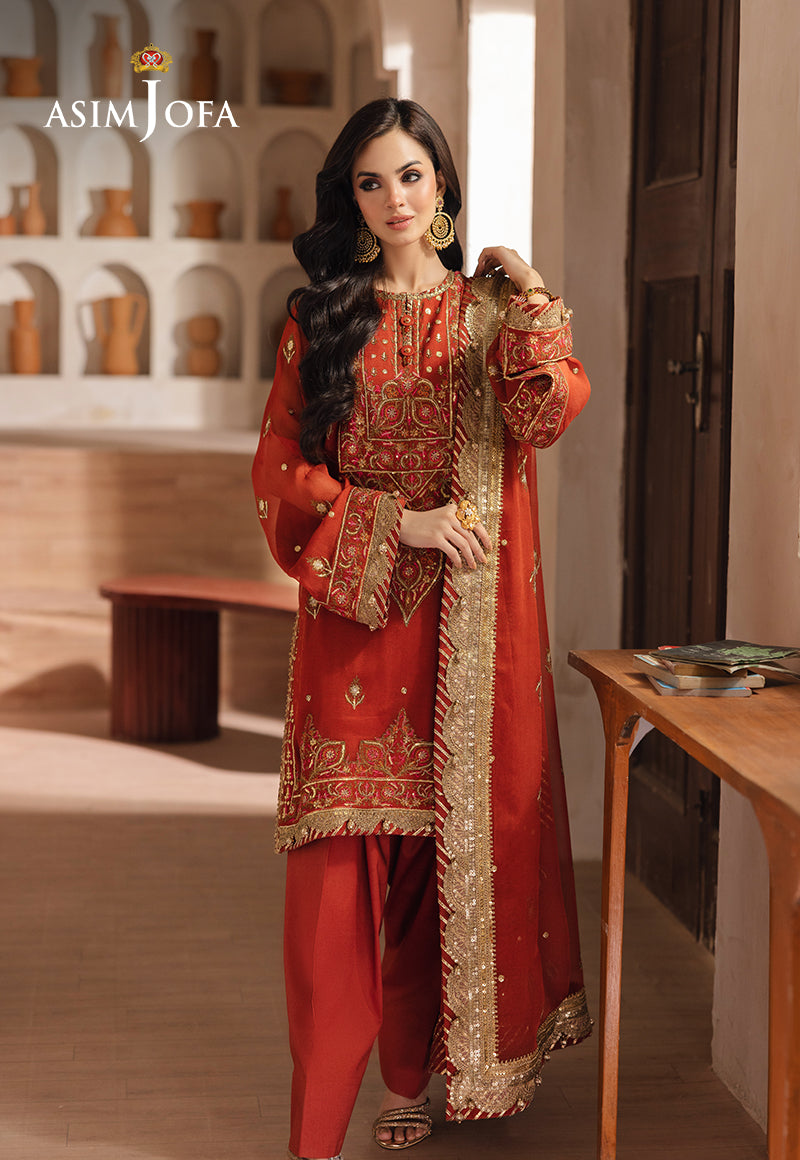Asim Jofa | Heeriye Formals | AJHE-10 XS Rust Chiffon