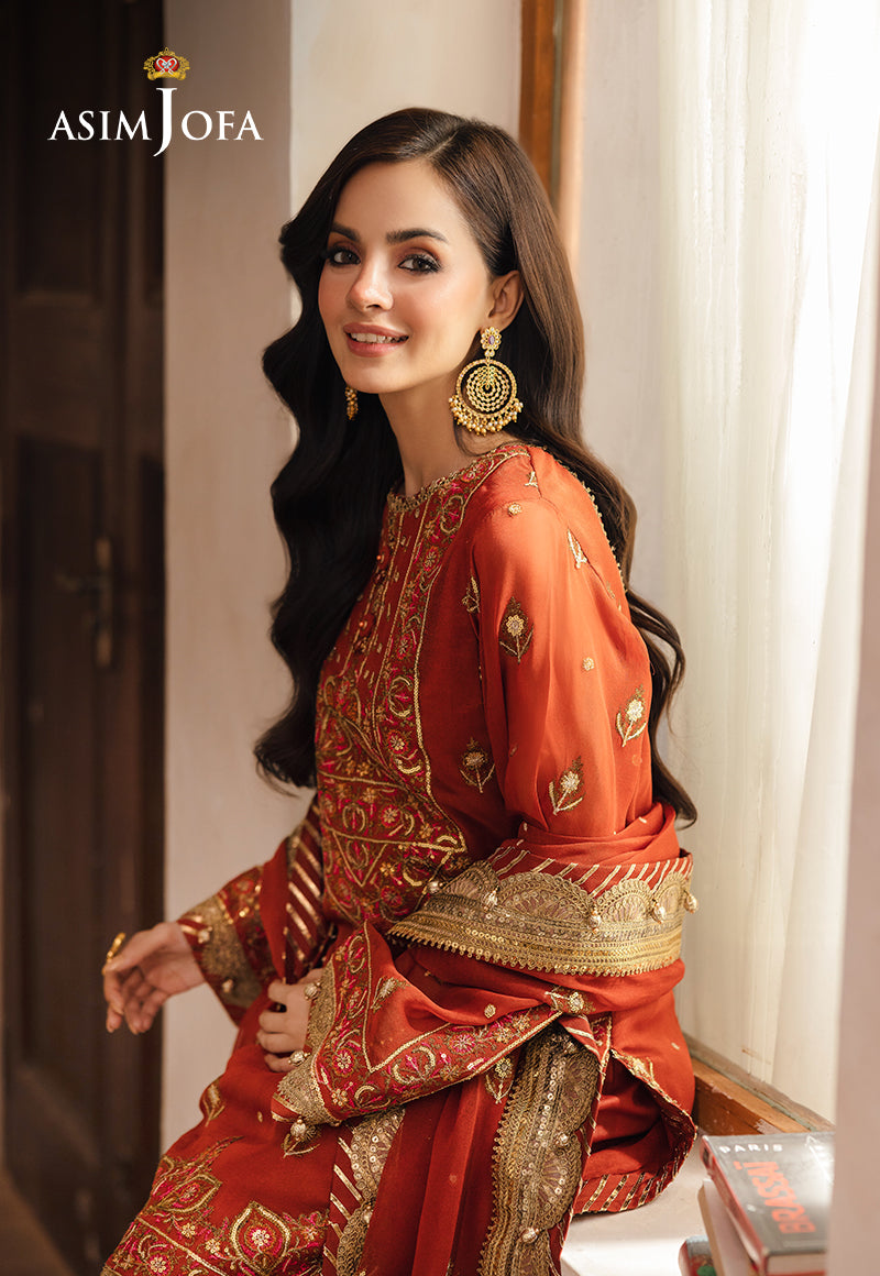 Asim Jofa | Heeriye Formals | AJHE-10 XL Rust Chiffon