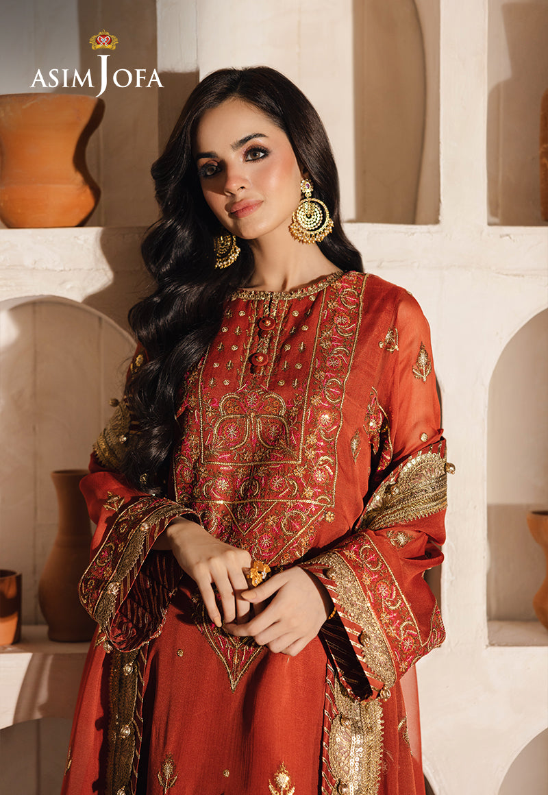 Asim Jofa | Heeriye Formals | AJHE-10 L Rust Chiffon