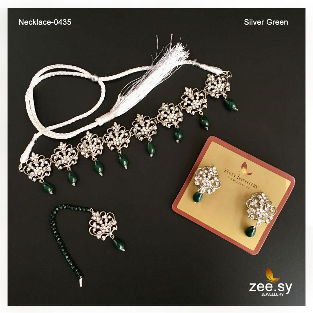 Ayeza Khan Necklace-0435 Silver Green