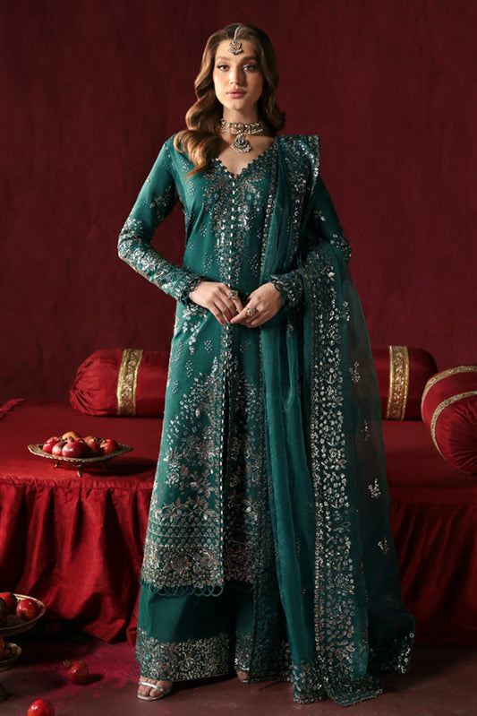 Afrozeh | Divani Silk Edit 25 | Shahnisa XS Emerald Green Raw Silk