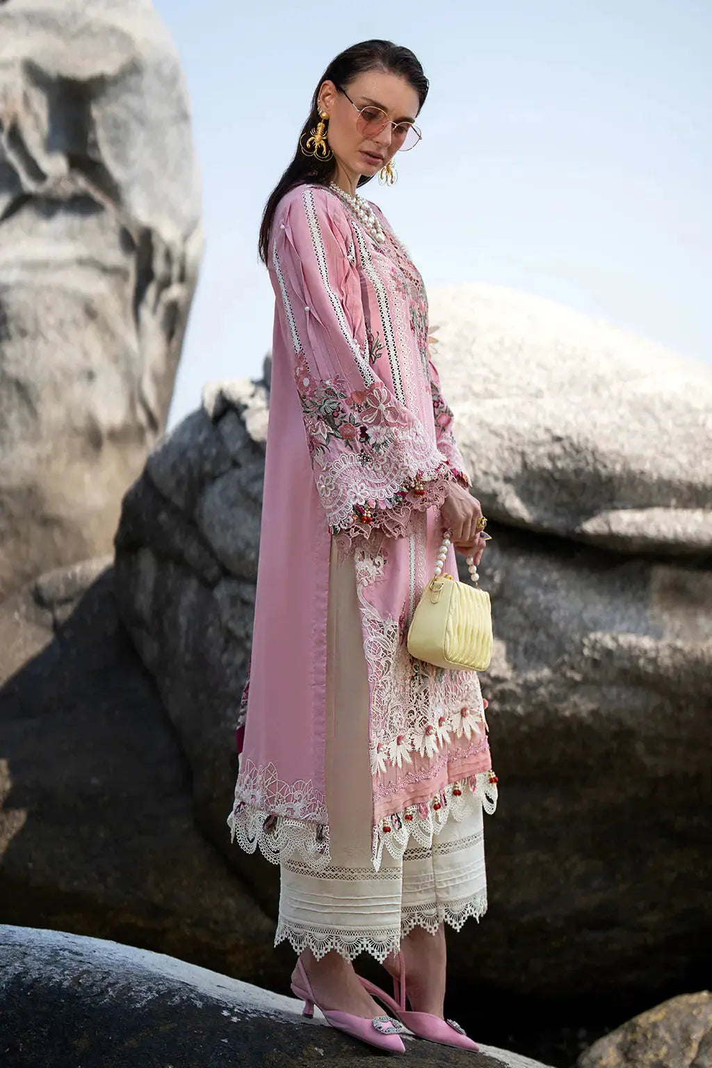 AJR Couture | Alif Signature Luxury Lawn 24 | Rosy - Pakistani Designer Dress - by AJR Couture | Type: Luxury - 100% Original at Saira Sultan
