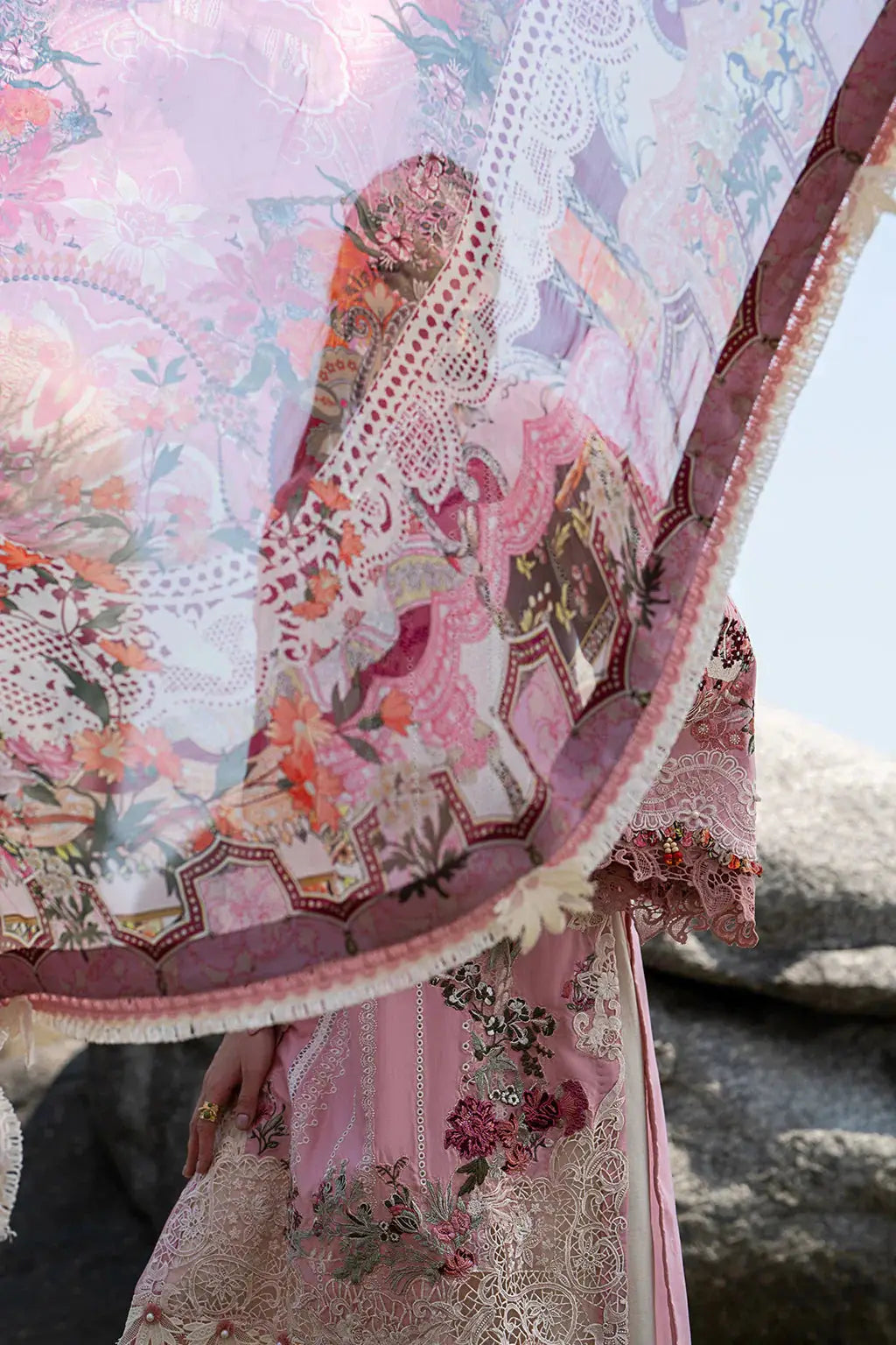 AJR Couture | Alif Signature Luxury Lawn 24 | Rosy - Pakistani Designer Dress - by AJR Couture | Type: Luxury - 100% Original at Saira Sultan