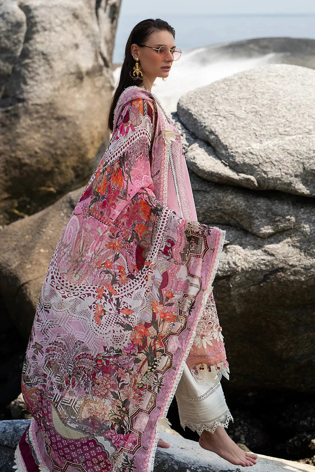 AJR Couture | Alif Signature Luxury Lawn 24 | Rosy - Pakistani Designer Dress - by AJR Couture | Type: Luxury - 100% Original at Saira Sultan