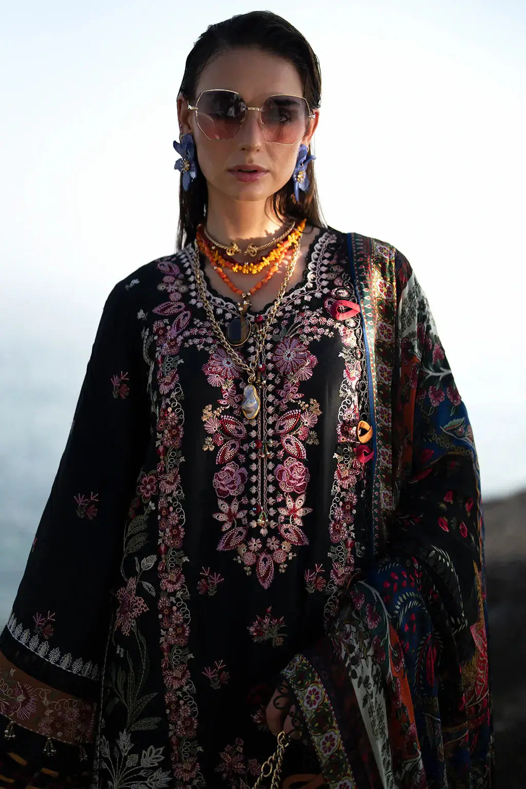 AJR Couture | Alif Signature Luxury Lawn 24 | Noir - Pakistani Designer Dress - by AJR Couture | Type: Luxury - 100% Original at Saira Sultan