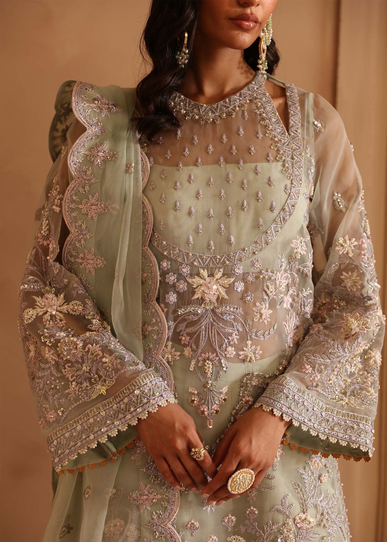 Akbar Aslam | Deewani Wedding Formals | Isolde L Mint Gray Organza