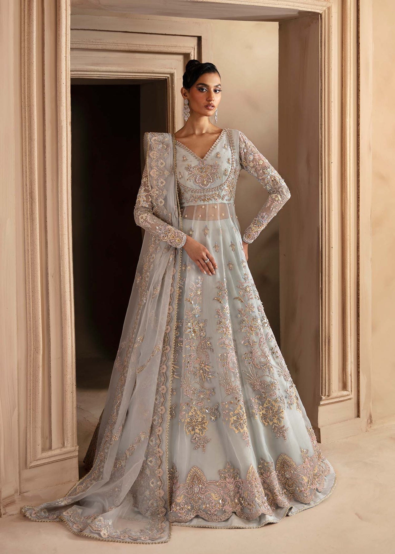 Akbar Aslam | Deewani Wedding Formals | Ophelia XS Ice Blue Organza