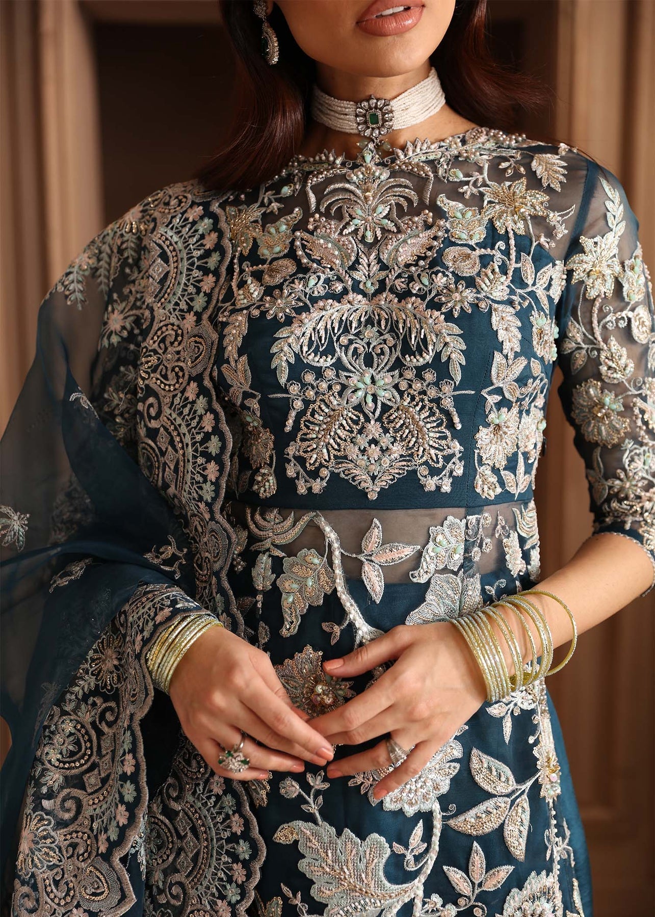 Akbar Aslam | Deewani Wedding Formals | Calista L Deep Teal Organza
