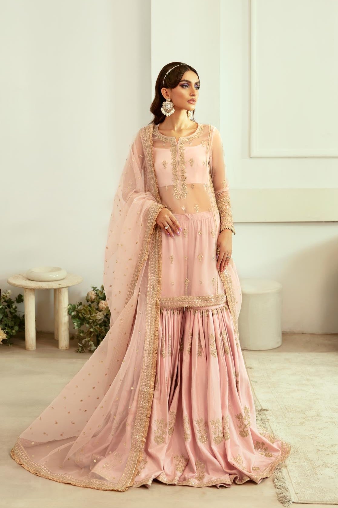 Akbar Aslam | Velora Formal Pret | Rosette XS Pink Organza